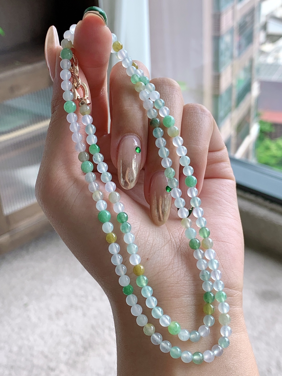 珠子冰多宝珠链圆珠子珠链，缅料性比高，尺寸4.2mm，29cm，重量21.8克