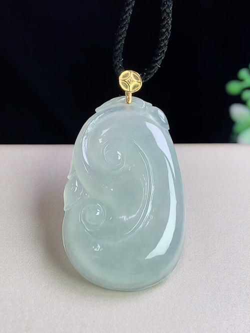 18k金镶冰种如意，无裂，尺寸32.2-19.8-3.8mm，J03dlh