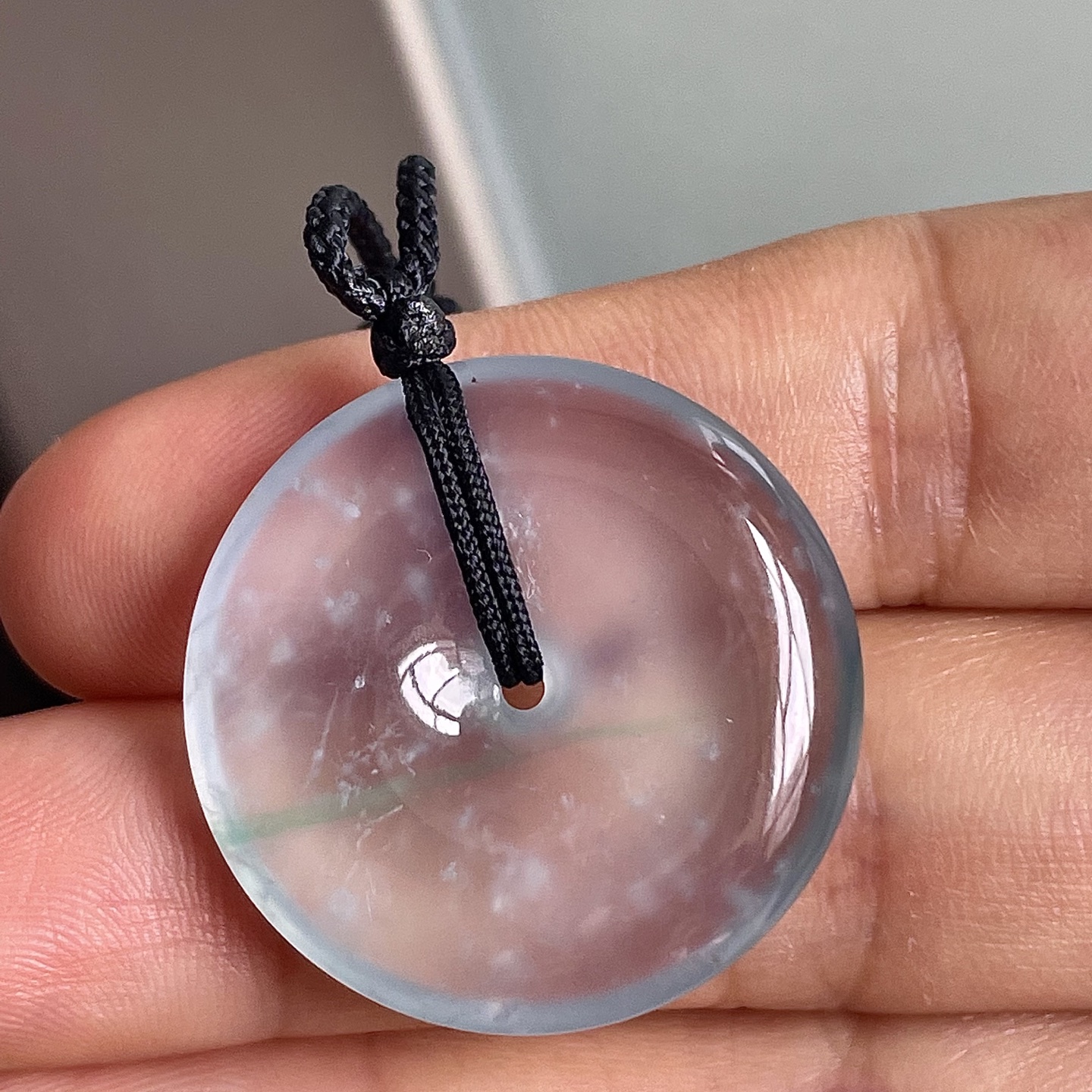 ️玻璃种飘花平安扣吊坠，饱满水润，无裂，裸石尺寸26.5/5编码0902好数字