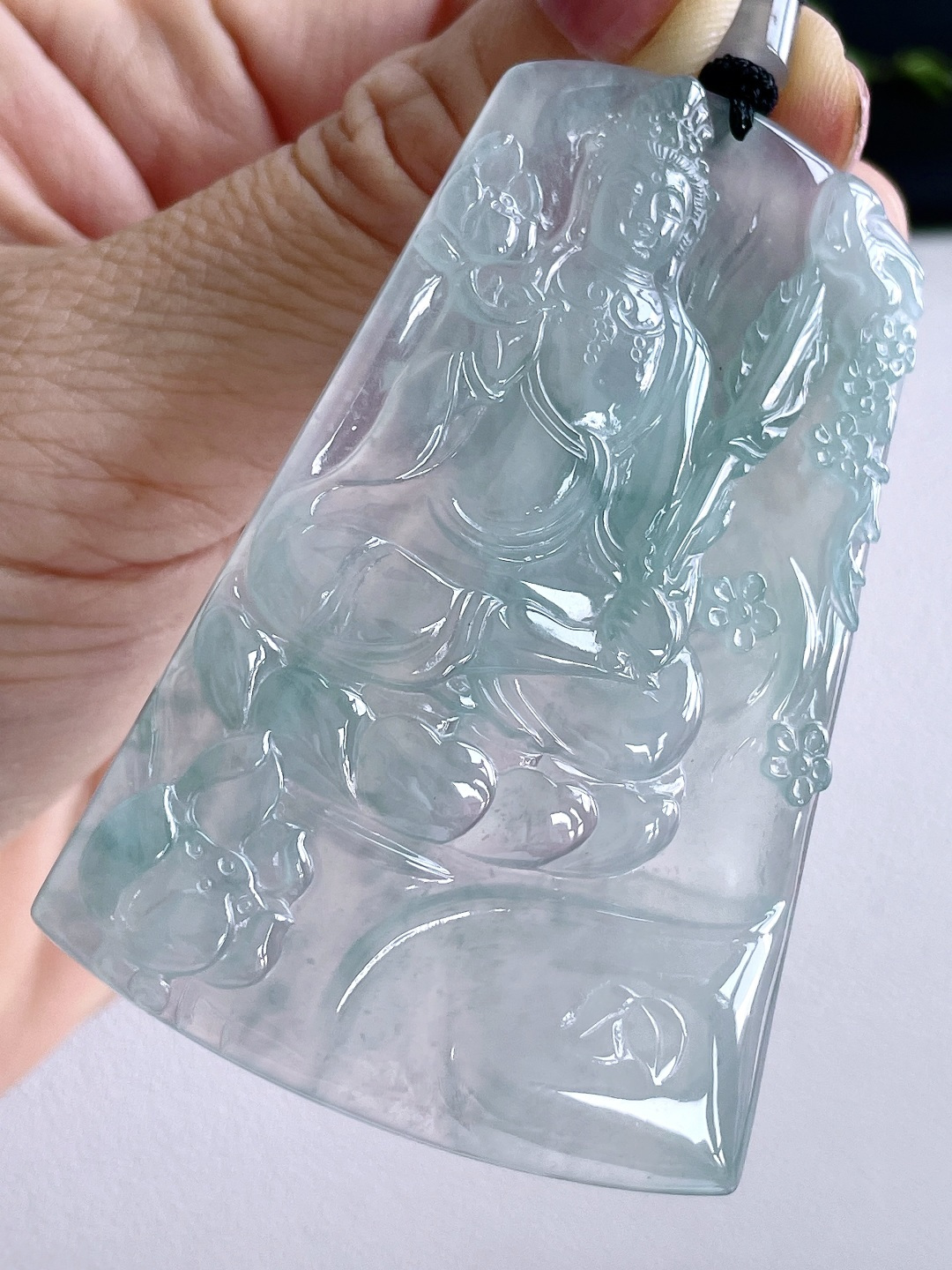 冰晴水虚空藏菩萨牌吊坠，无裂，性比高，尺寸69-45-5，重量38.6克