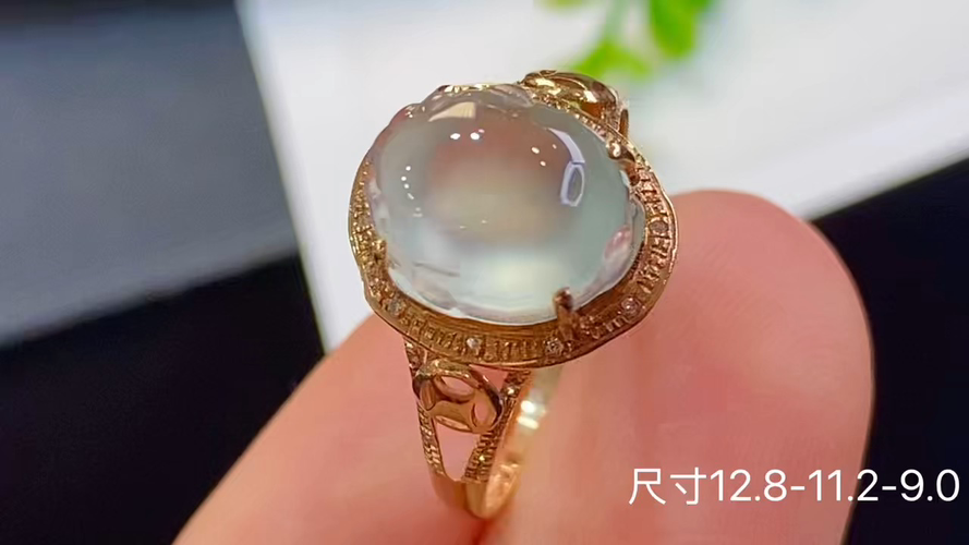 18k金+钻玻璃种貔貅戒指，无裂，12.8-11.2-9.0