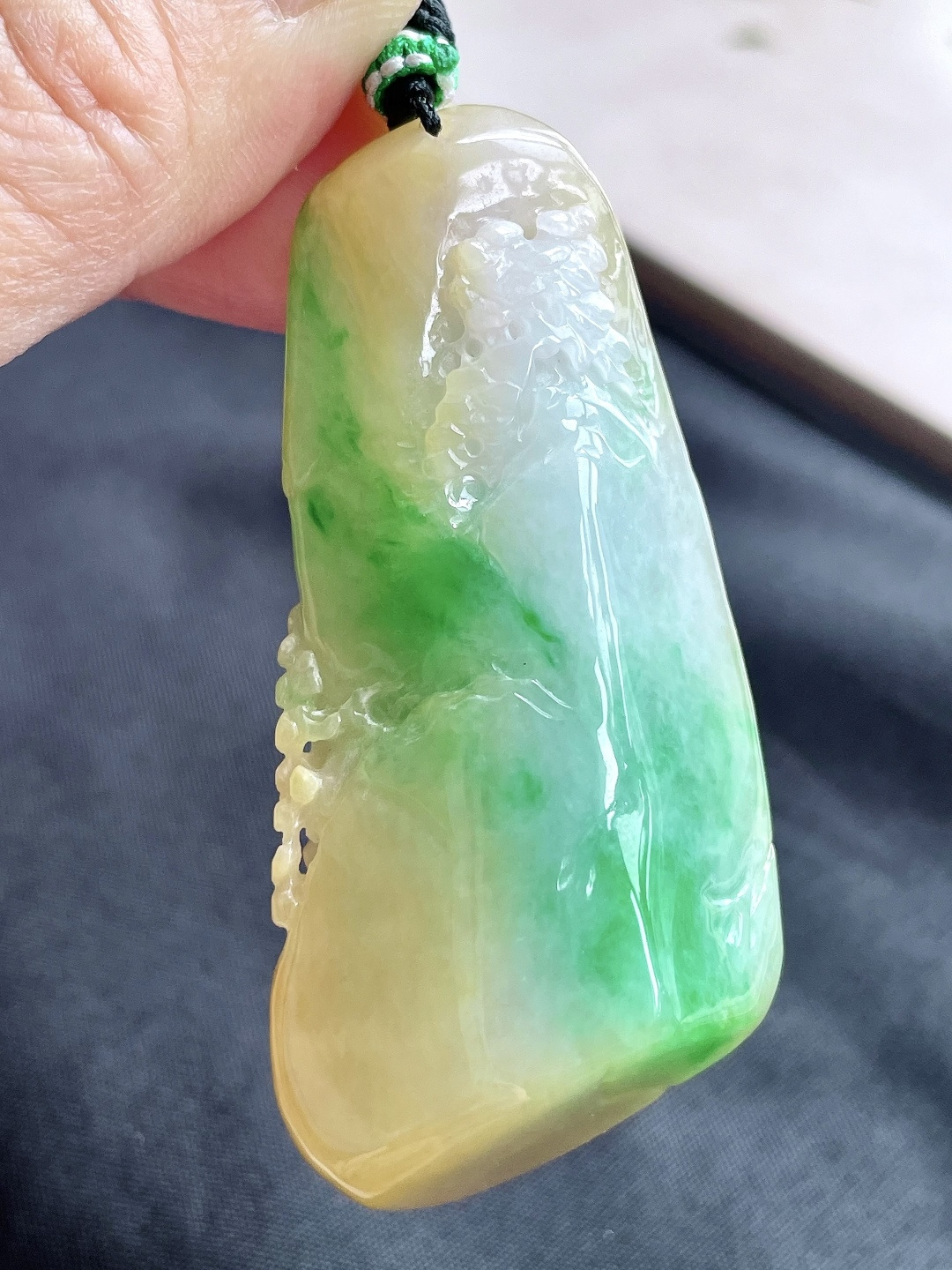 冰黄加绿山水悟道无相佛牌吊坠,性比高,超厚