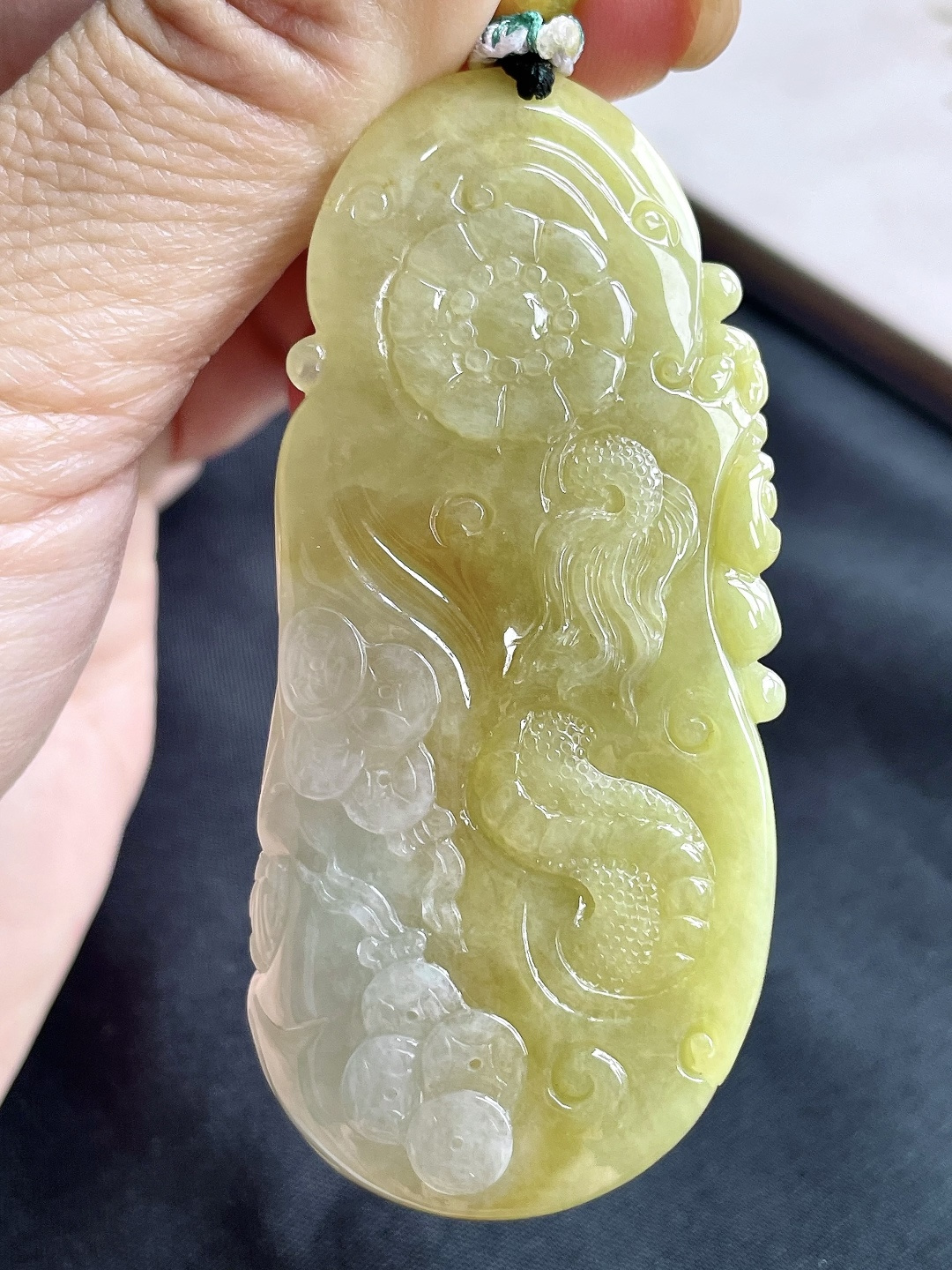冰黄翡御龙财神爷牌吊坠,缅料,无裂,性比高,超厚,尺寸69.2-32.2-16.5,重量58克