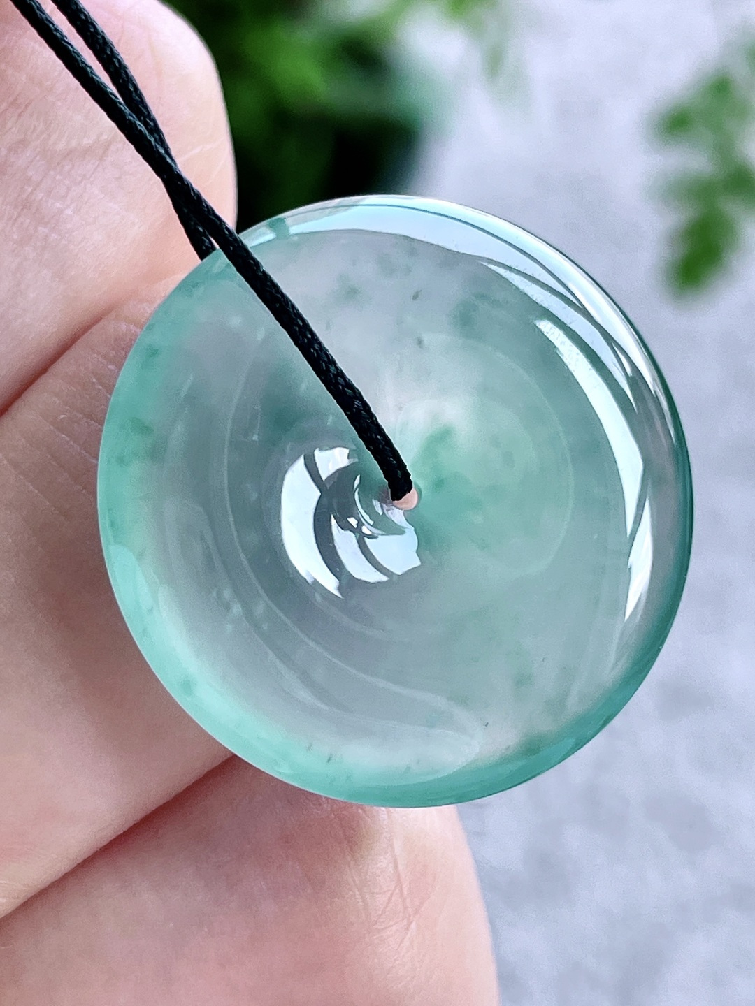 高冰飘花平安扣吊坠,冰透起钢