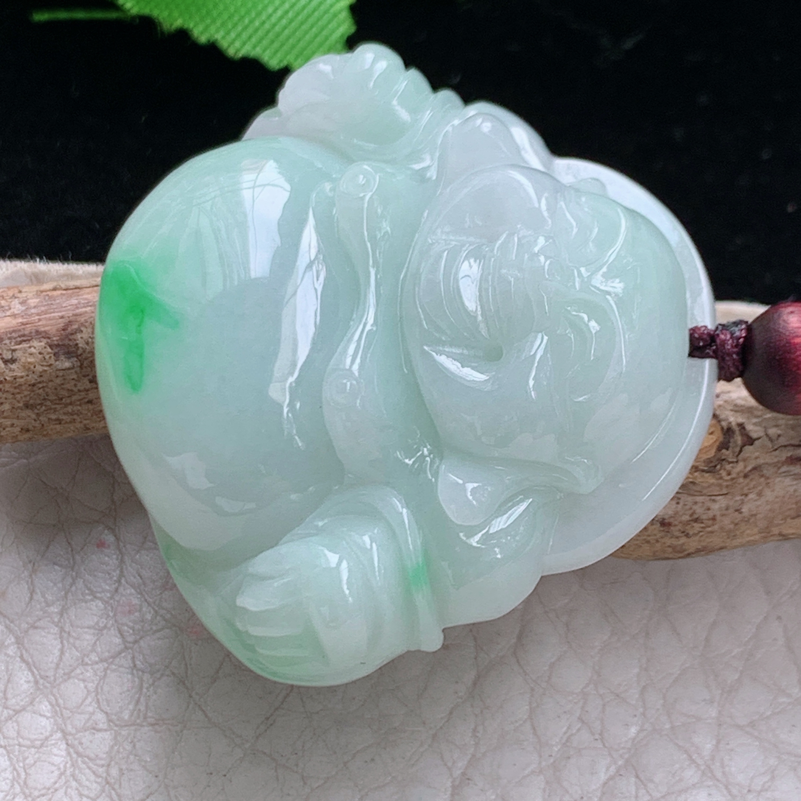 zen实拍35*39.7*12.3缅甸翡翠高品质饱满白底青佛公 弥勒佛玉吊坠