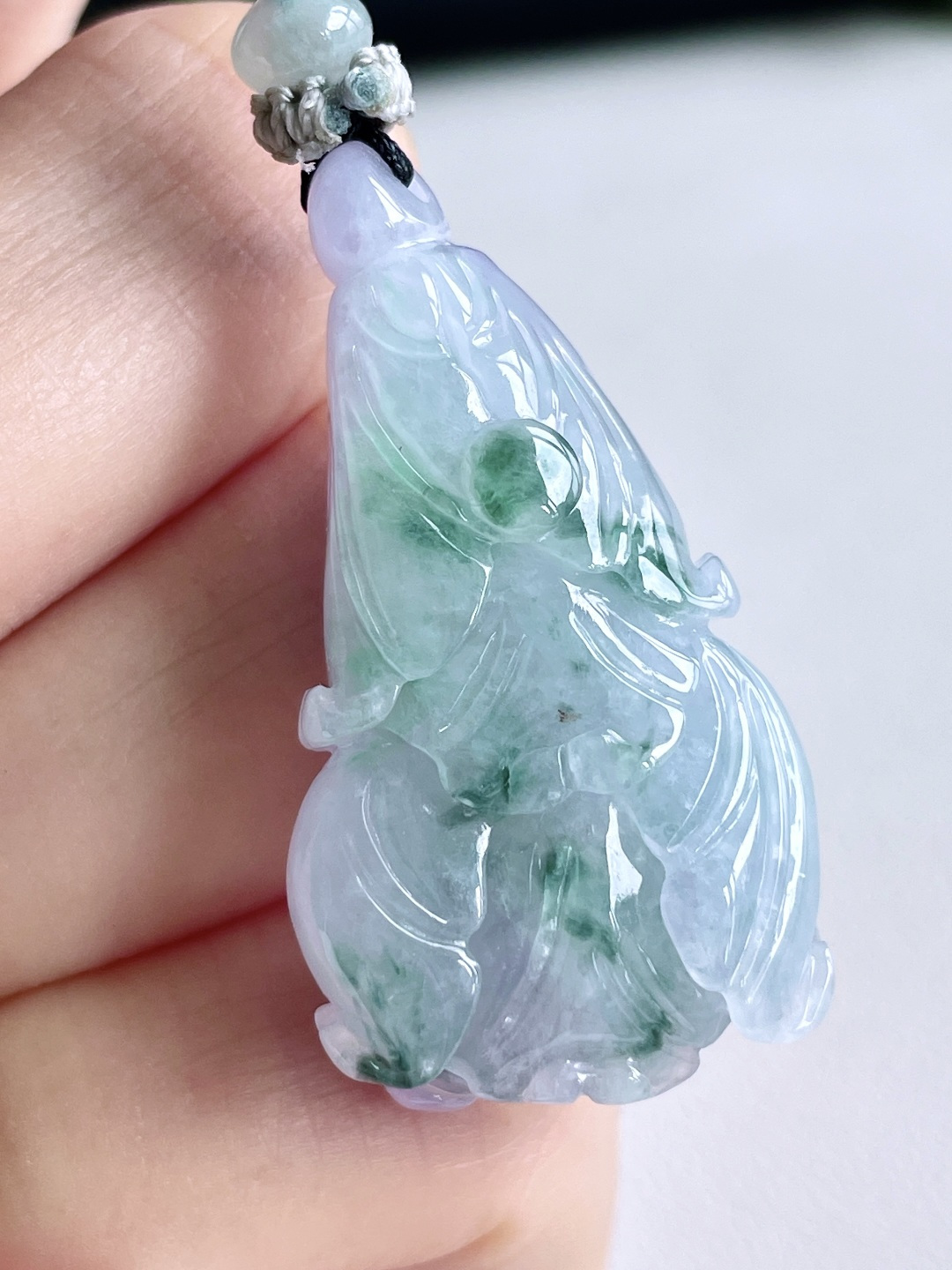 冰紫底飘花白菜百财吊坠，缅料，无裂，性比高，超厚，尺寸39.2-21.5-11.6，重量14.6克