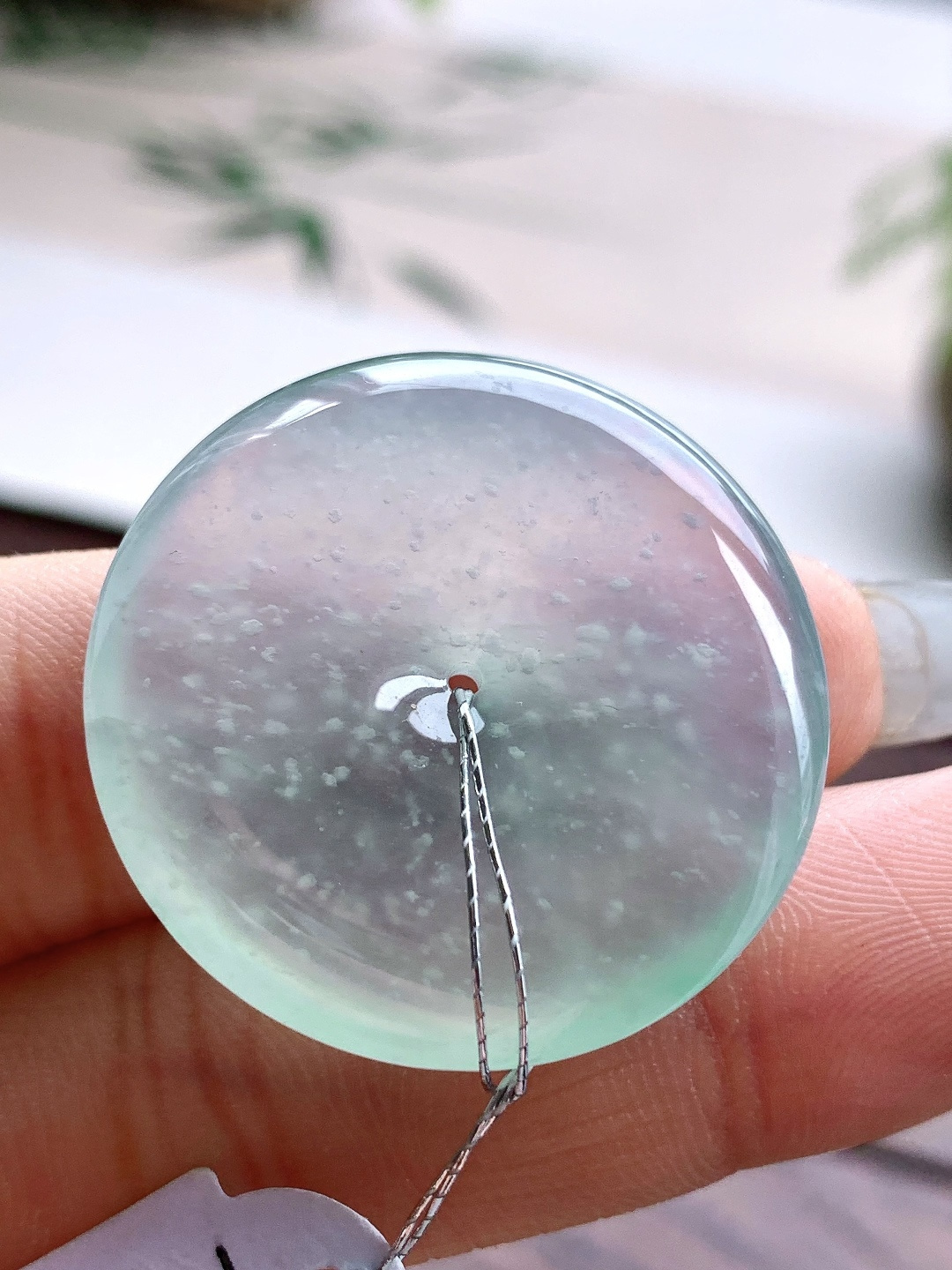 高冰雪花棉平安扣吊坠,缅料性比高,尺寸31.5-5.8,重量12.7克