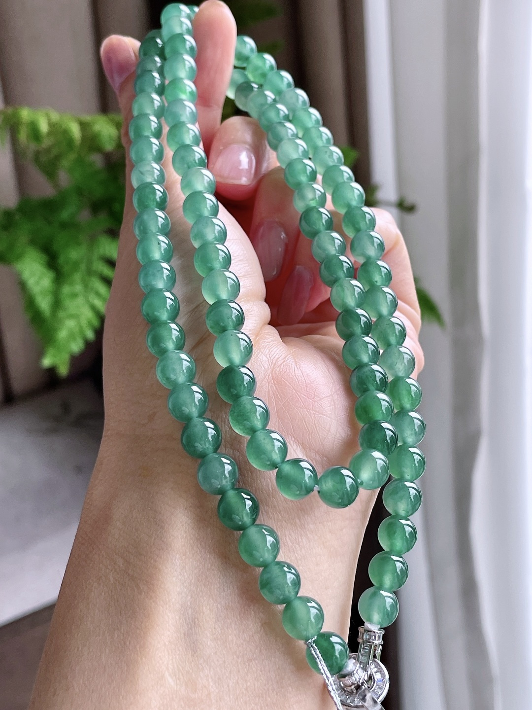 珠子冰晴绿珠链圆珠珠子珠链,说明性比高,尺寸7.7mm，34cm,重量72.2克