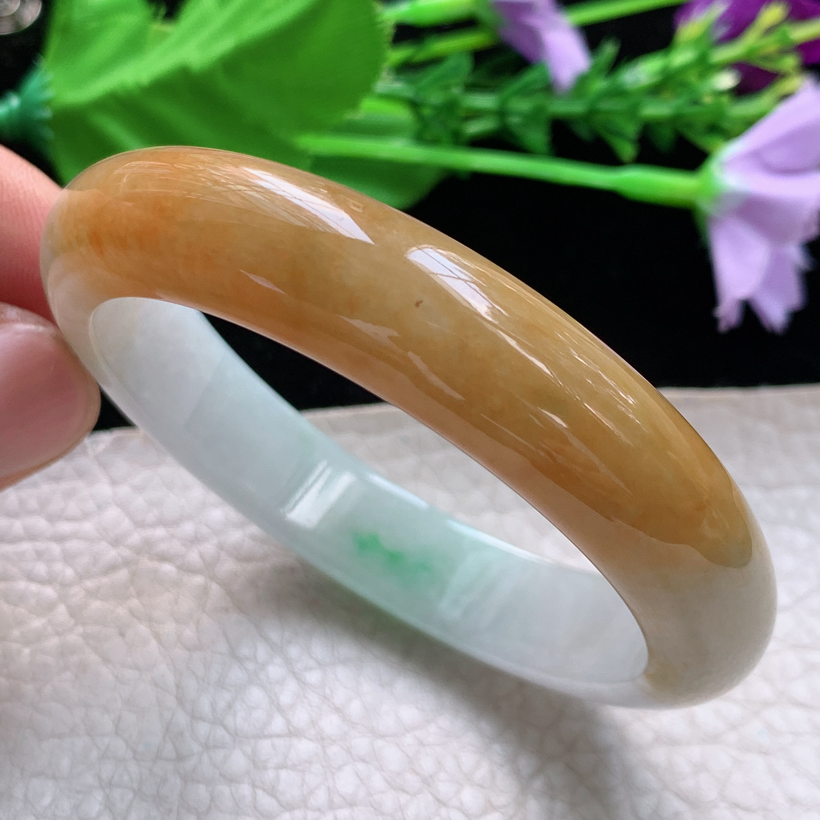 mq自然光56*12.3*8.3招财镯 缅甸翡翠a货高品质冰润三彩宽边玉手镯