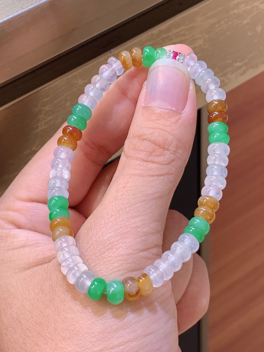 三彩算盘珠手串，种老色艳，配色灵动，多彩纳福