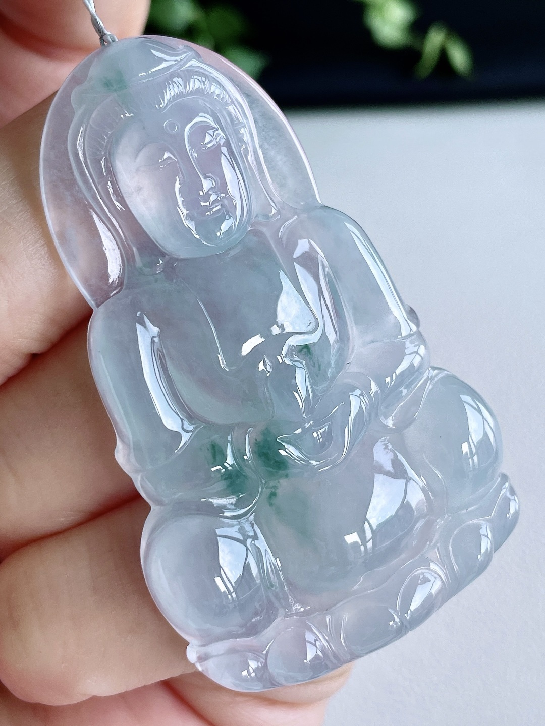 裸石冰飘花正装观音大观音吊坠,说明缅料无裂性比高厚装,尺寸57-34.6-6,重量20克