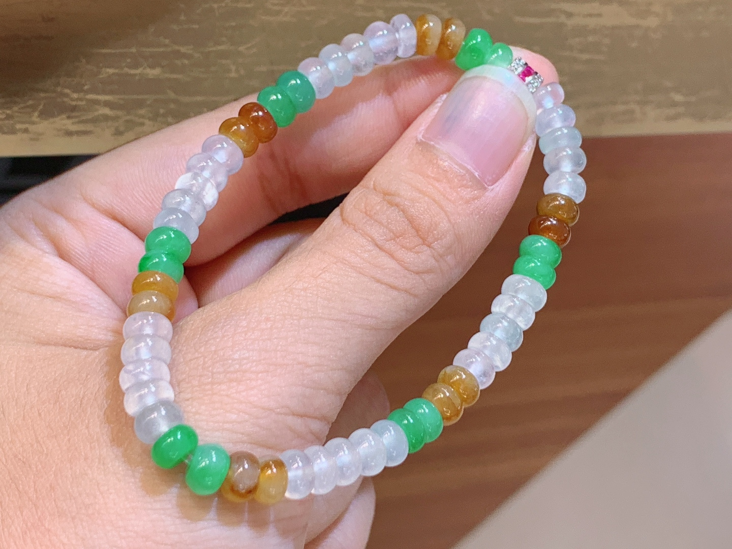 三彩算盘珠手串，种老色艳，配色灵动，多彩纳福