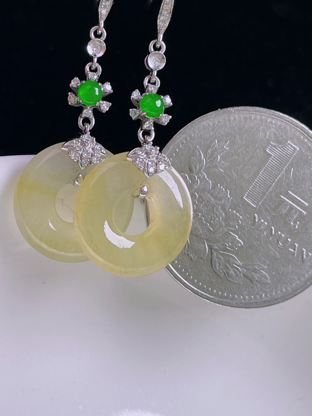 冰黄耳坠，18k镶嵌，老种起光，细底通透，尺寸：41裸石14.8/3.4mm0904