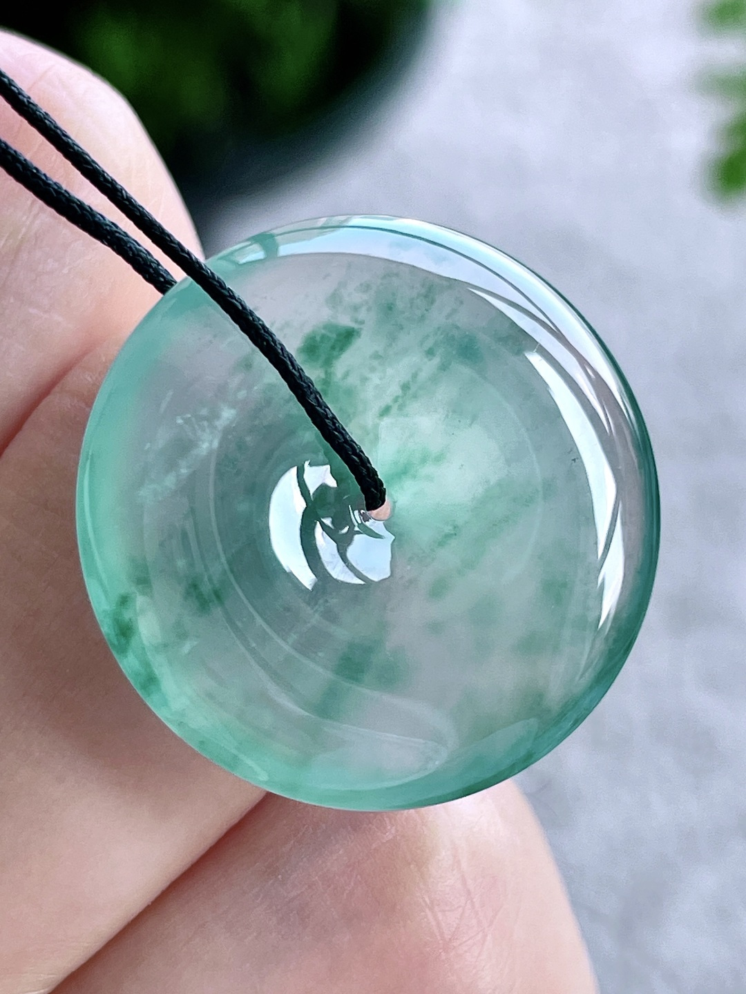 高冰飘花平安扣吊坠,冰透起钢