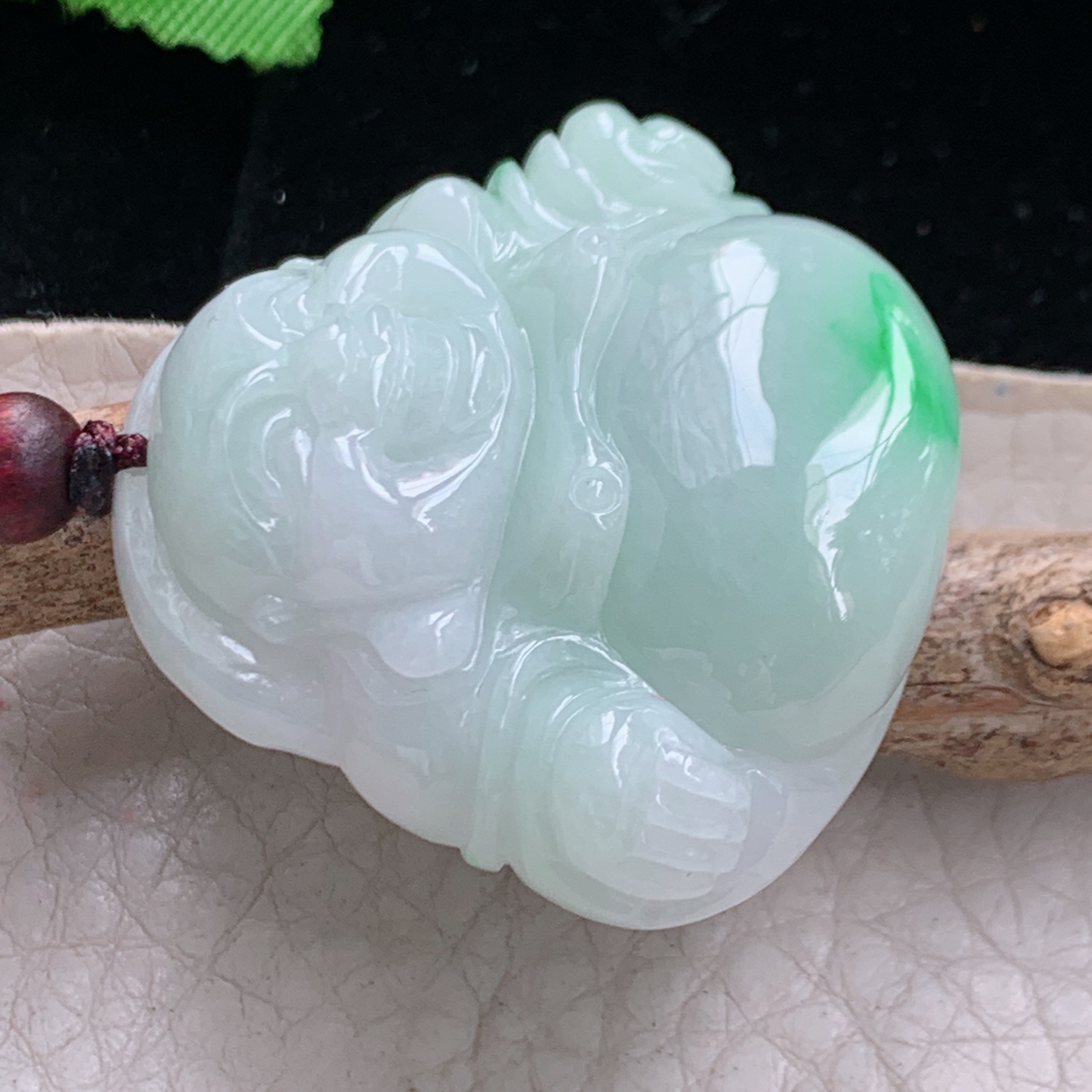 zen实拍35*39.7*12.3缅甸翡翠高品质饱满白底青佛公 弥勒佛玉吊坠