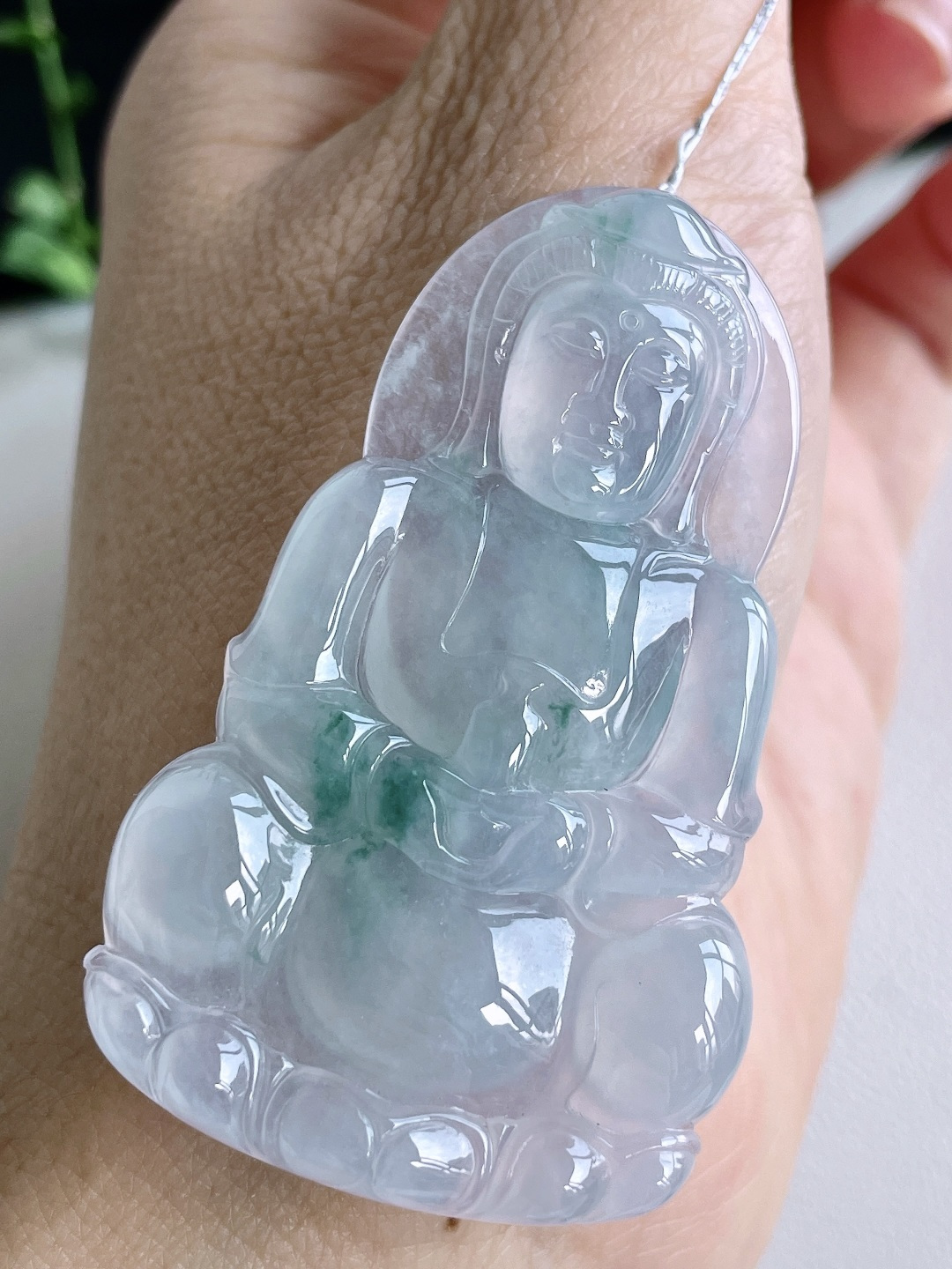裸石冰飘花正装观音大观音吊坠,说明缅料无裂性比高厚装,尺寸57-34.6-6,重量20克