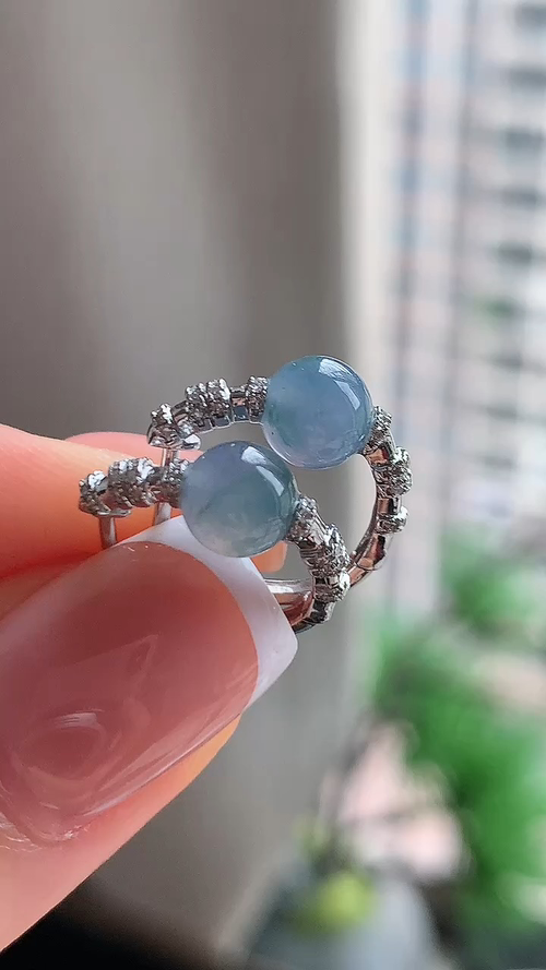 天然翡翠，冰紫珠18k金耳钉，尺寸6 zq93