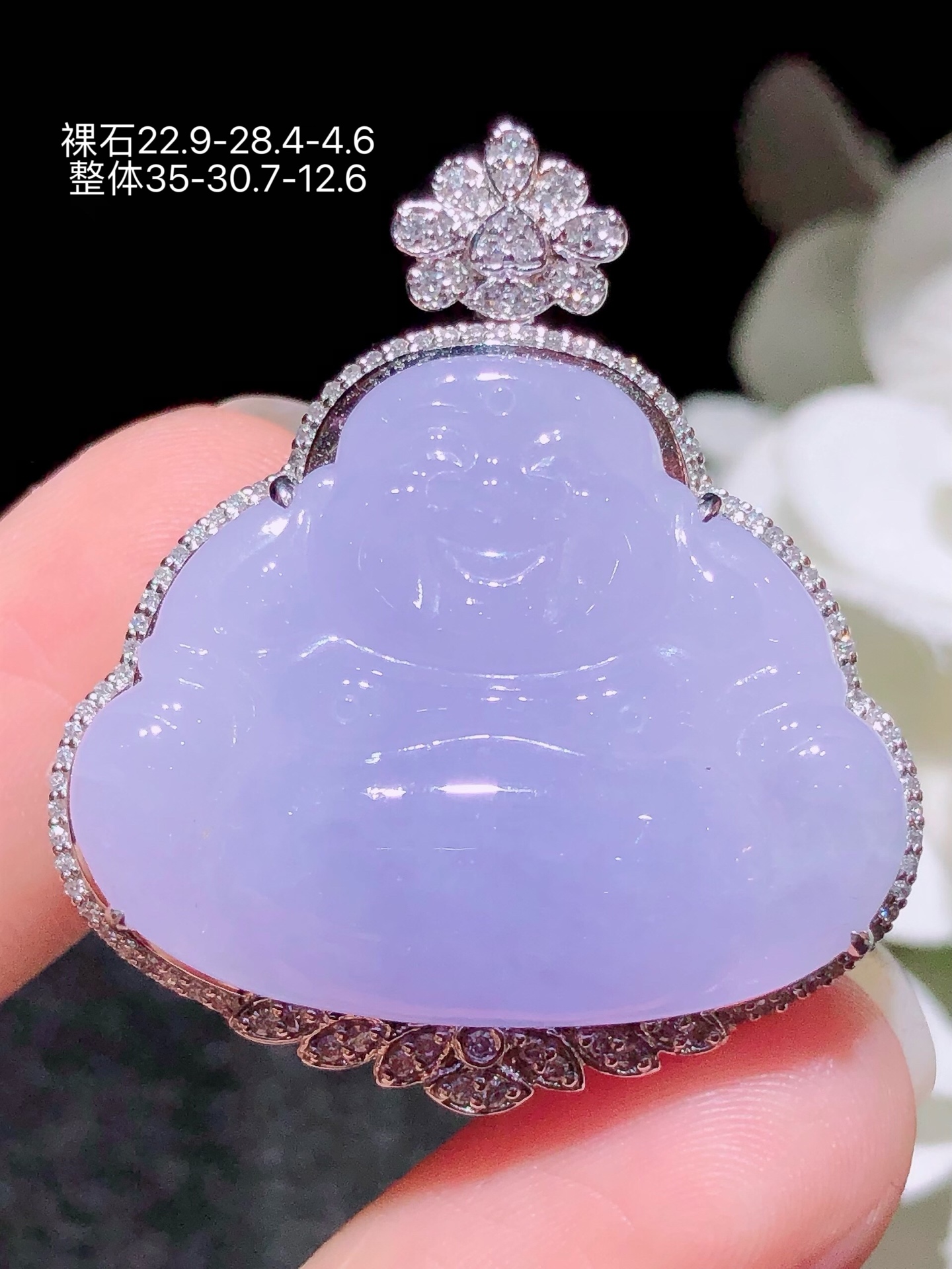 ️18K金镶冰紫佛公吊坠，无裂，水润色艳，品相饱满，配送银链苹果拍摄，实物更好看，35-30.7-