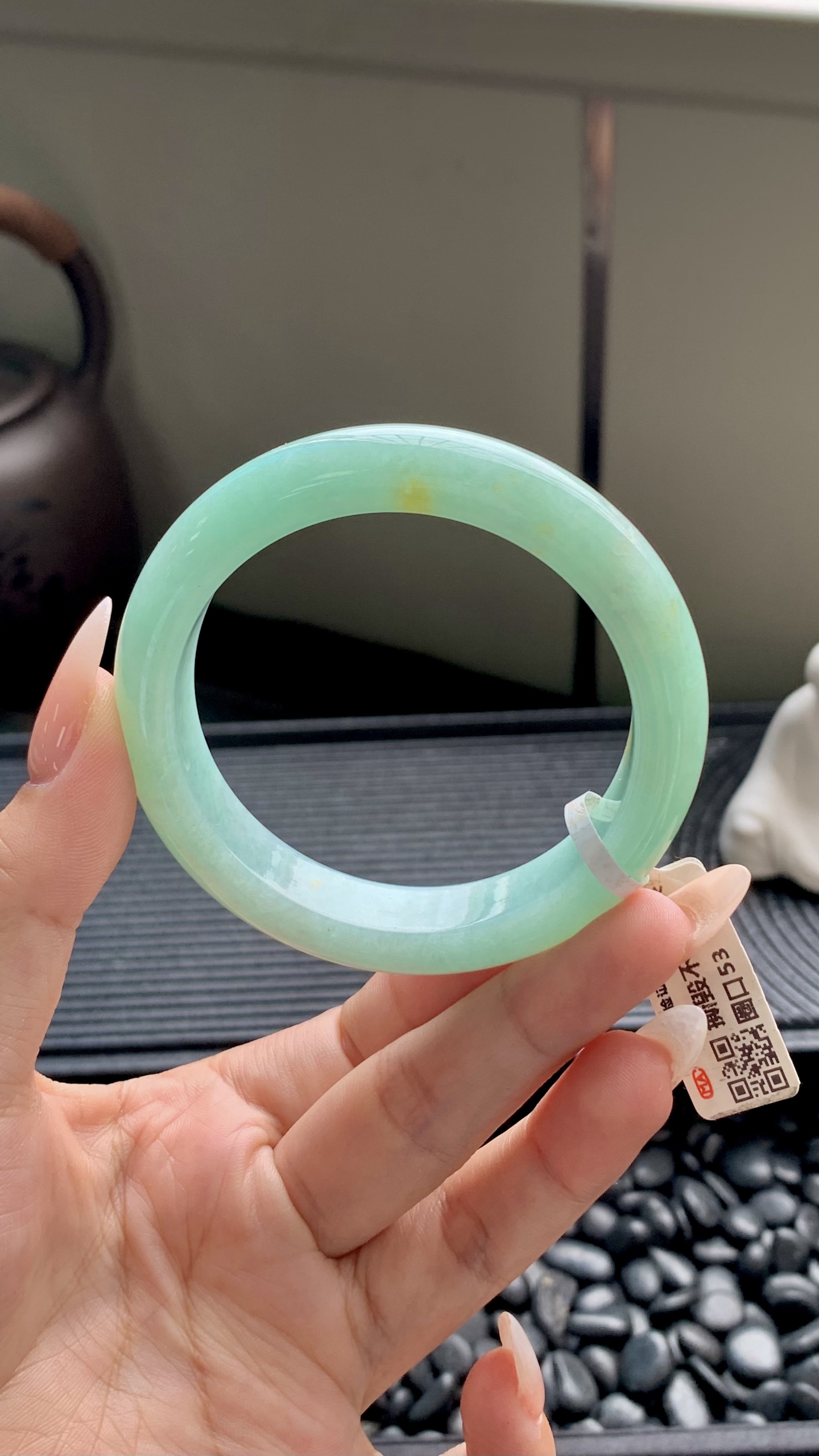 果绿洒金正圈成品,HYY-8156,尺寸：53-12-8.5