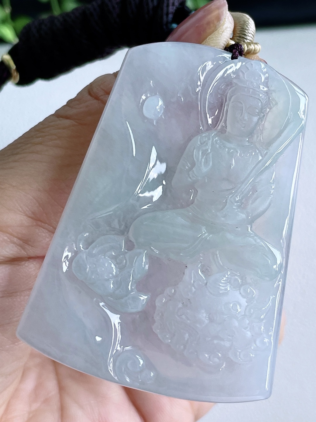 糯冰晴水文殊菩萨牌吊坠,无裂,性比高,尺寸58.7-43.6-5.7,重量31.7克