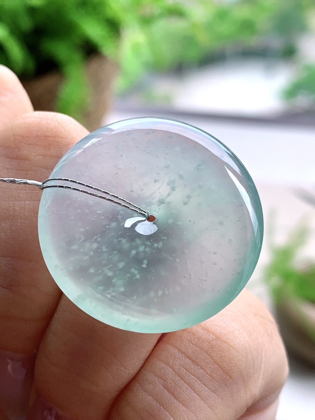 高冰雪花棉平安扣吊坠,缅料性比高,尺寸31.5-5.8,重量12.7克