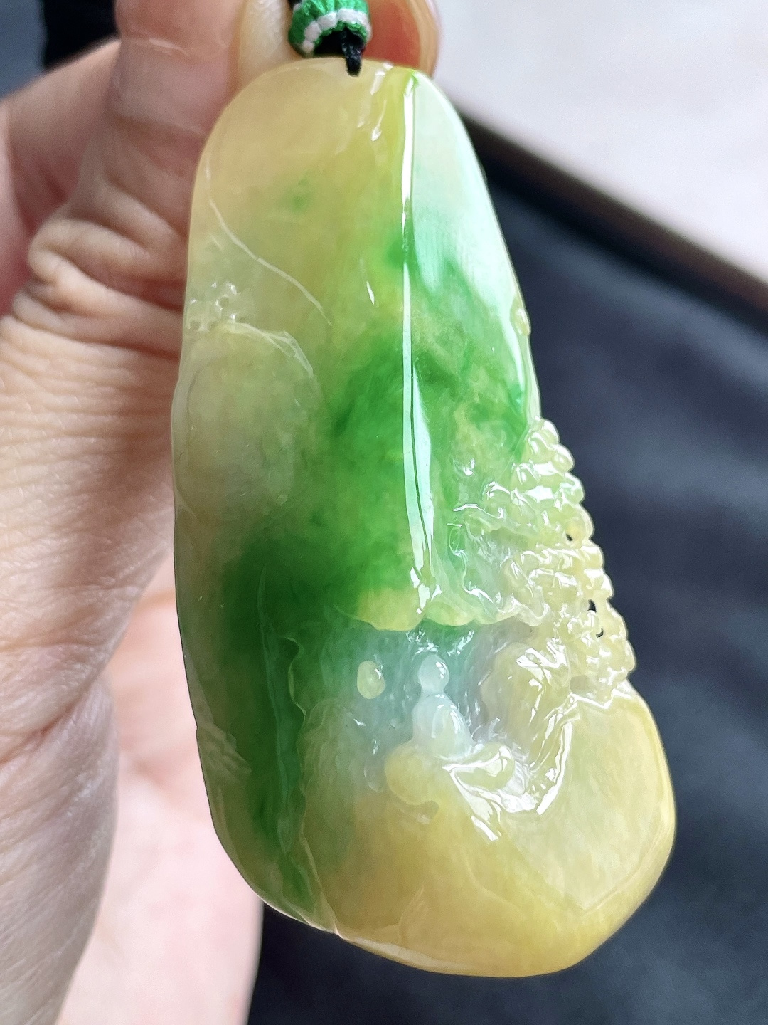 冰黄加绿山水悟道无相佛牌吊坠,性比高,超厚