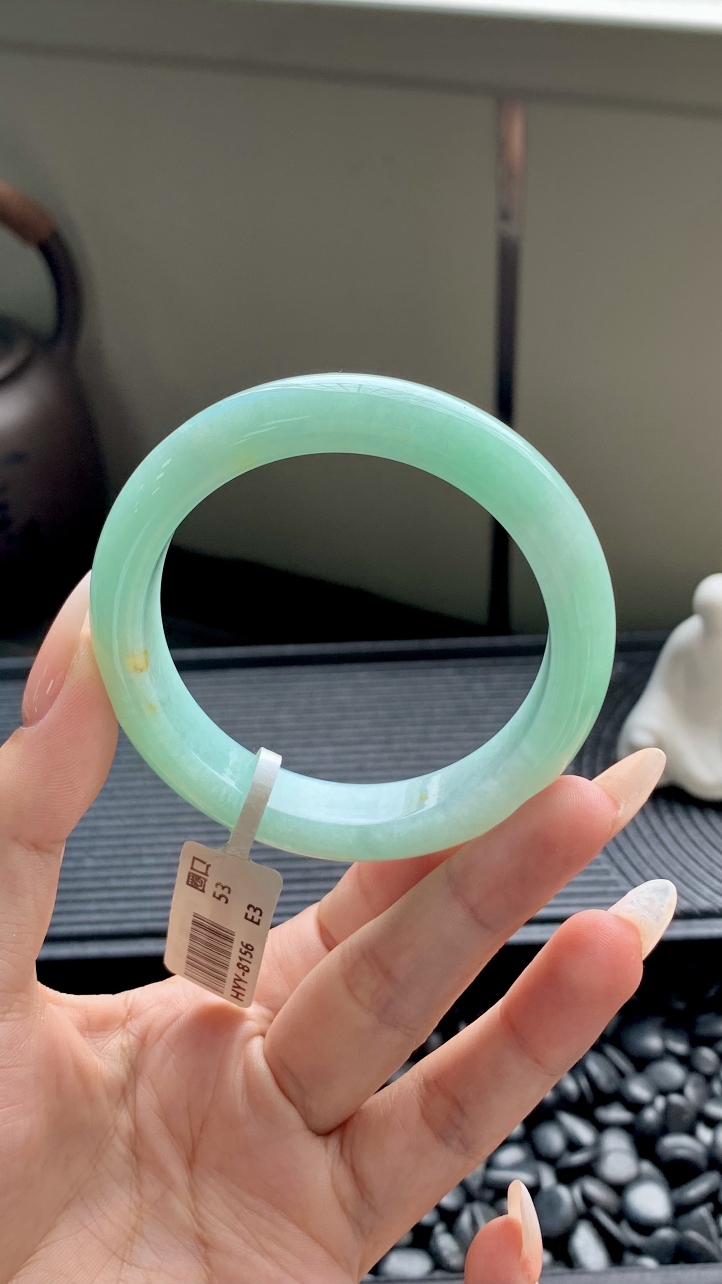 果绿洒金正圈成品,HYY-8156,尺寸：53-12-8.5
