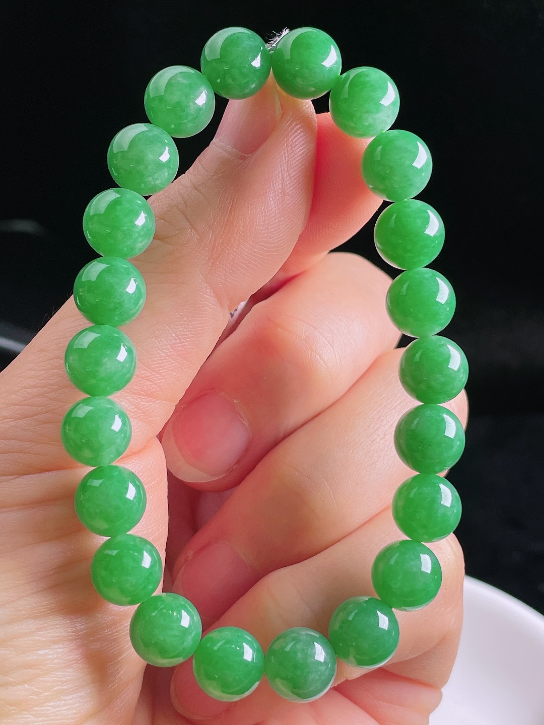 ️阳绿手串，老种起光，细底通透，尺寸：8.7mm0904