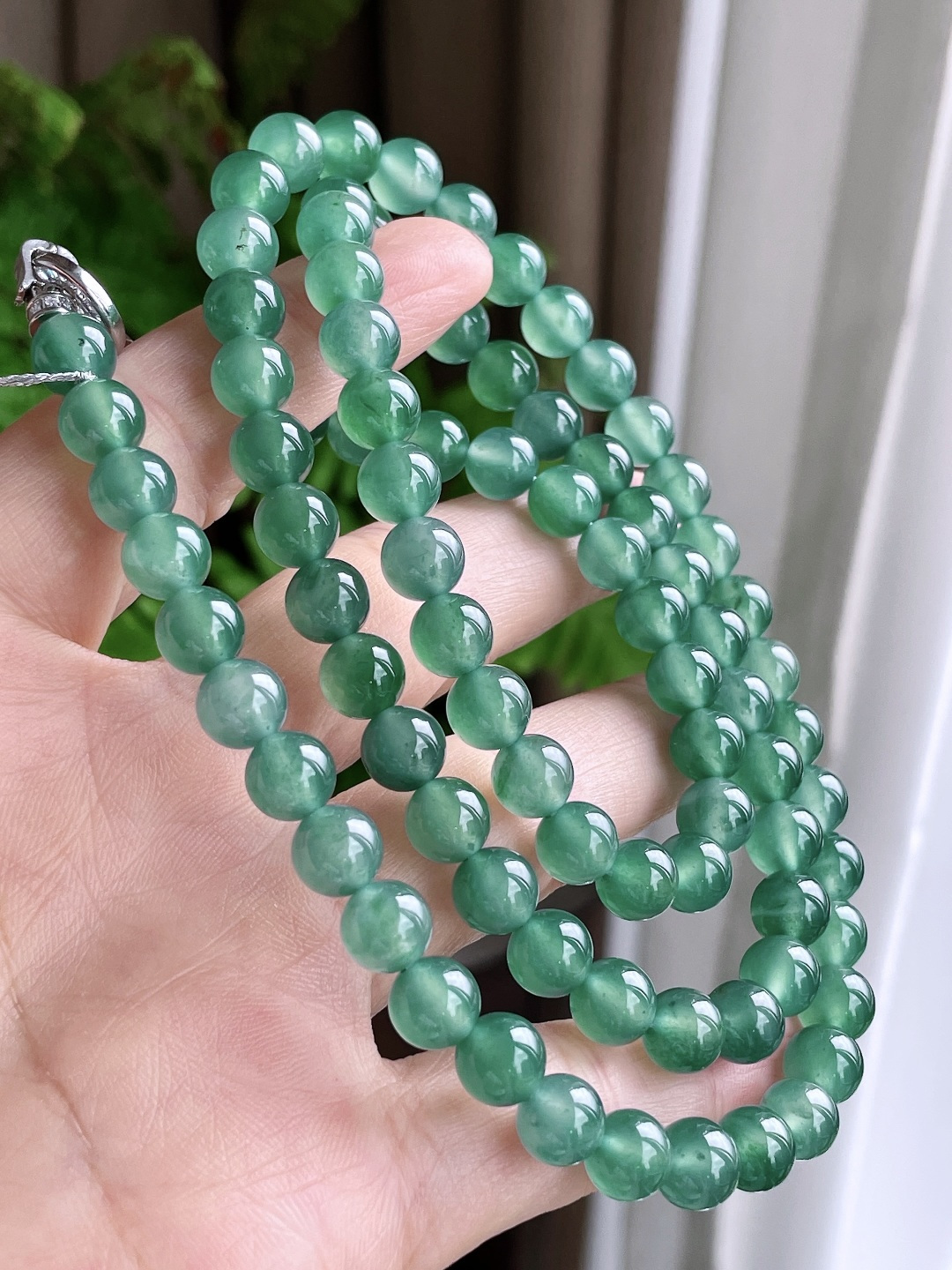 珠子冰晴绿珠链圆珠珠子珠链,说明性比高,尺寸7.7mm，34cm,重量72.2克