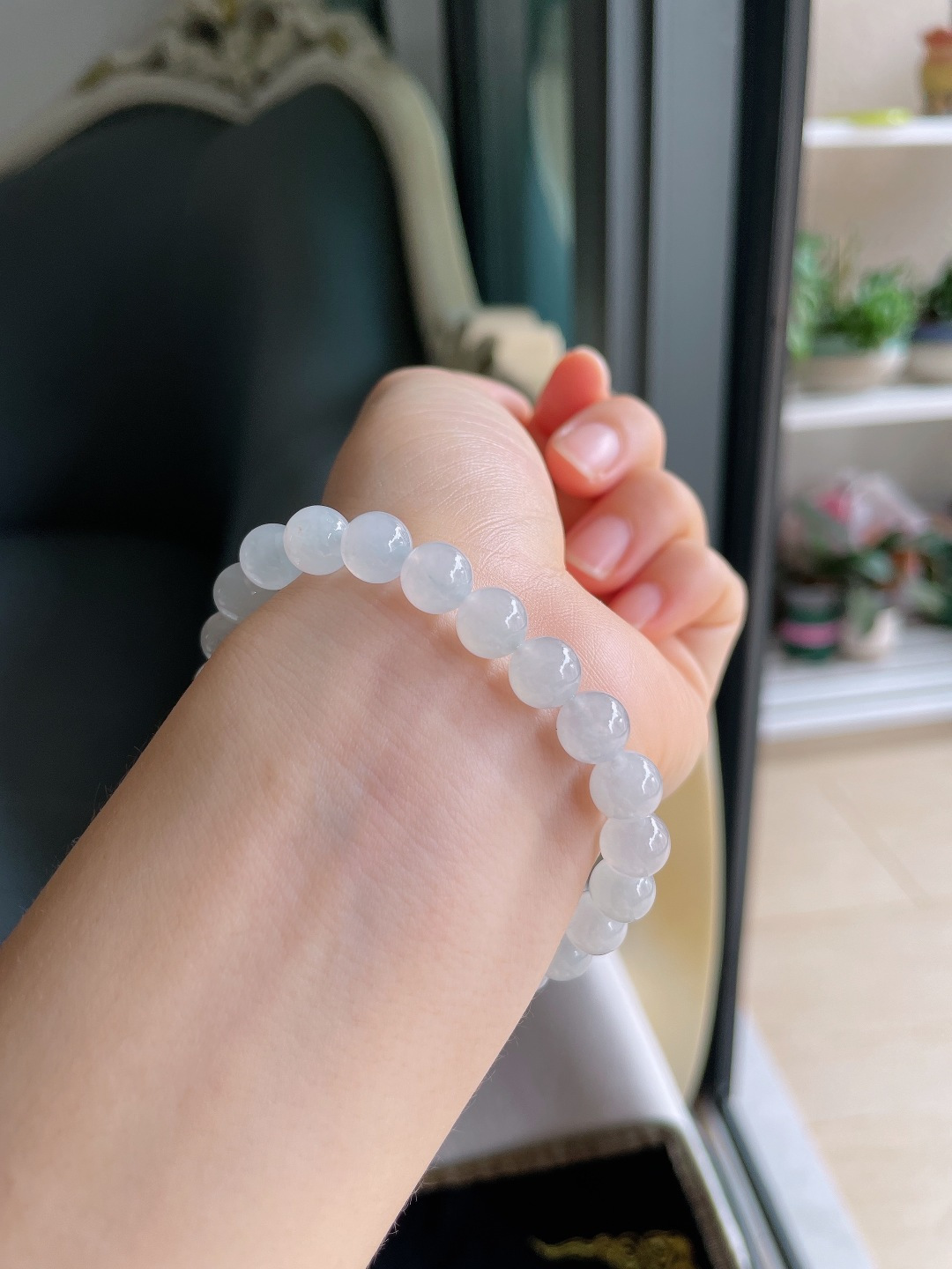 ️，缅甸天然翡翠A货，白冰手串，尺寸：8mm。【编4611】