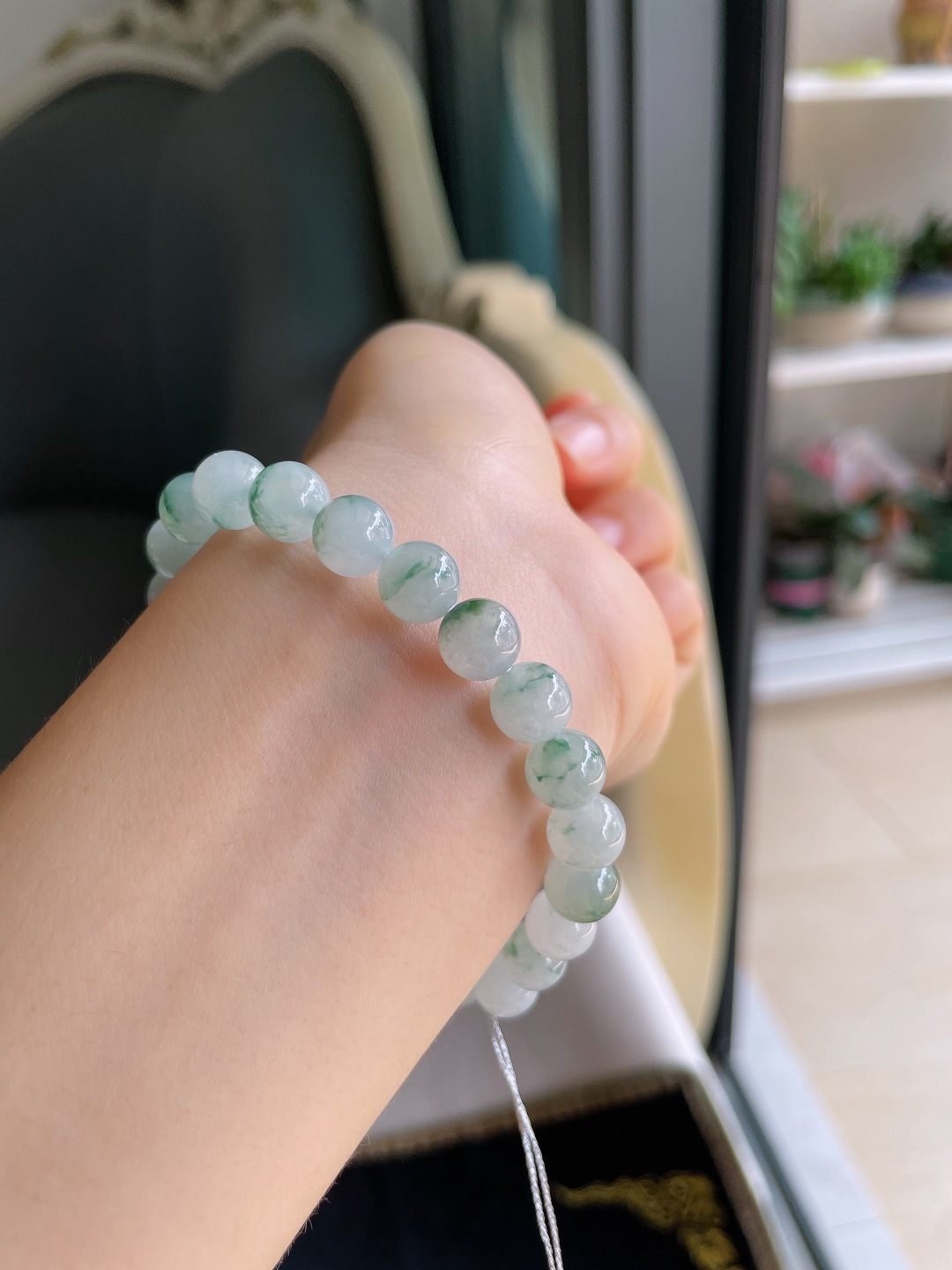 ️，缅甸天然翡翠A货，冰飘花手串，尺寸：8mm。【编4615】