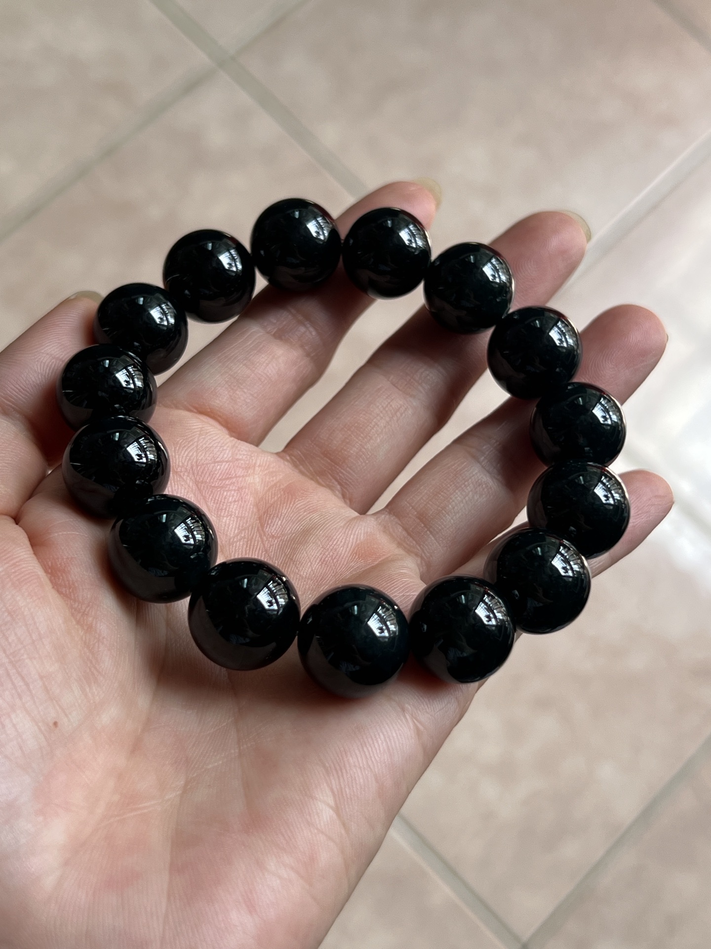 ️ 9.3 墨翠手链15mm 乌黑油亮 质地细腻 水头极好