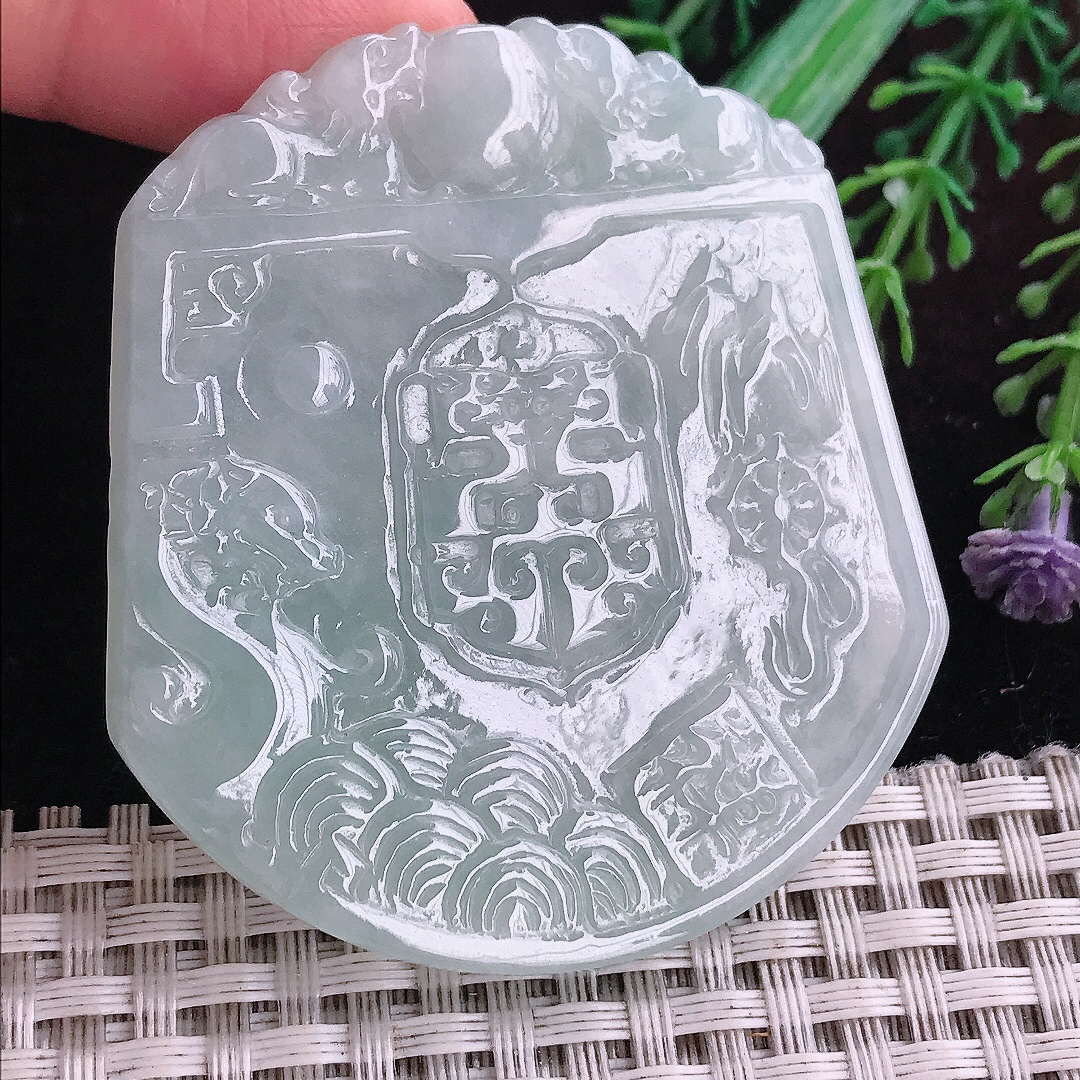 实拍A货翡翠56.5/52/4.5老坑冰润起胶晴底玉佩吊坠翡翠玉坠