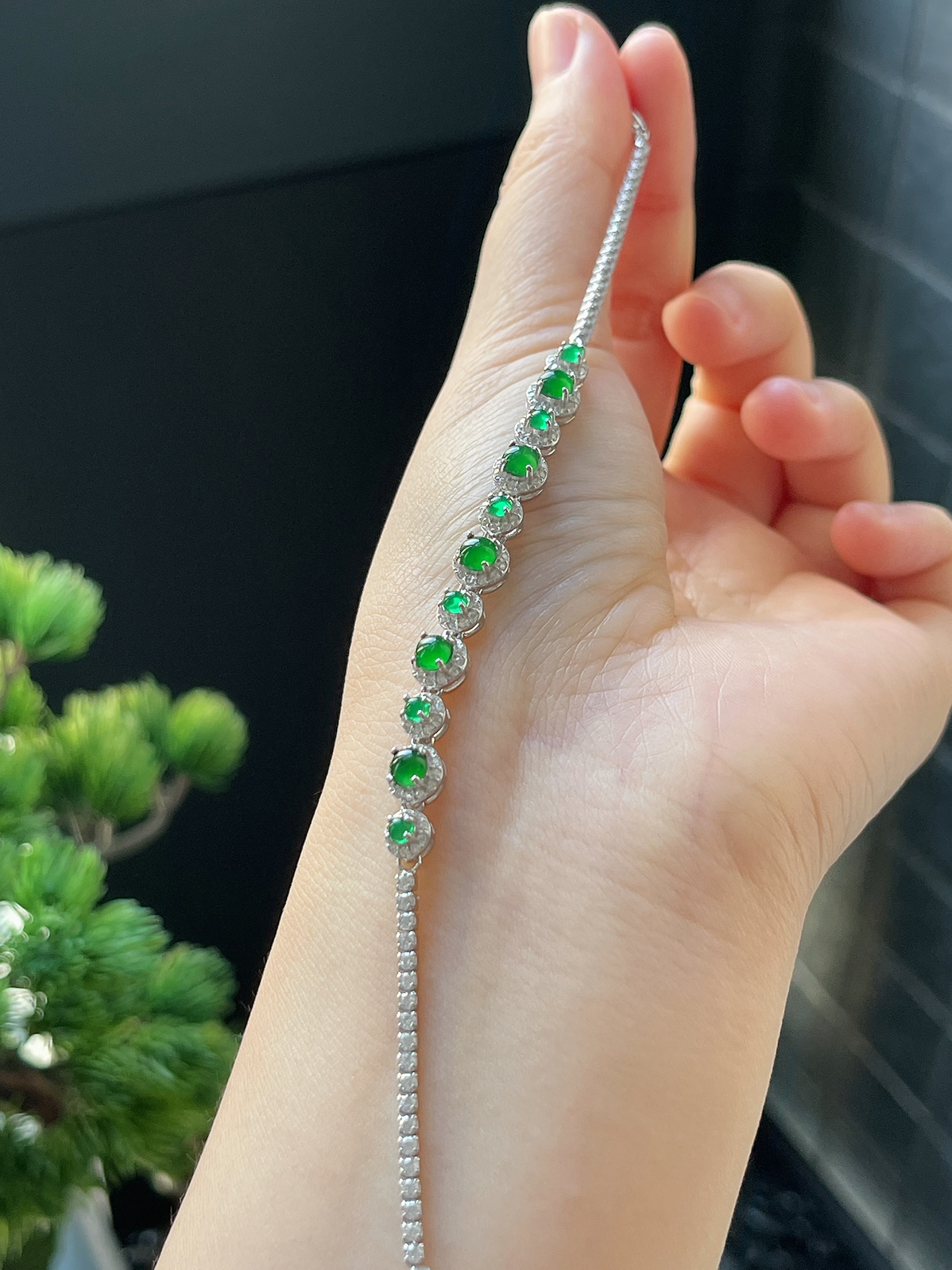 翡翠手链，印记：S925