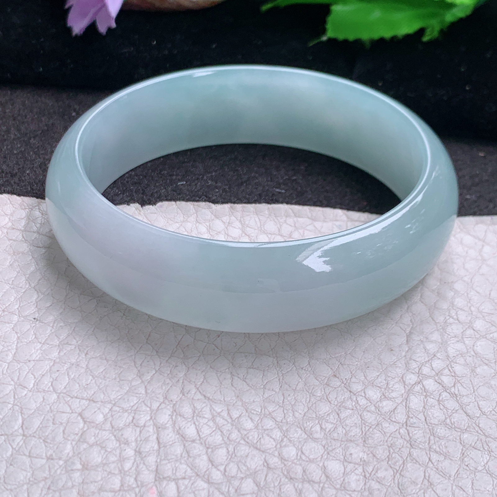 js大圈口60*16.8*7轮镯 缅甸翡翠a货高品质冰润蓝韵宽边玉手镯