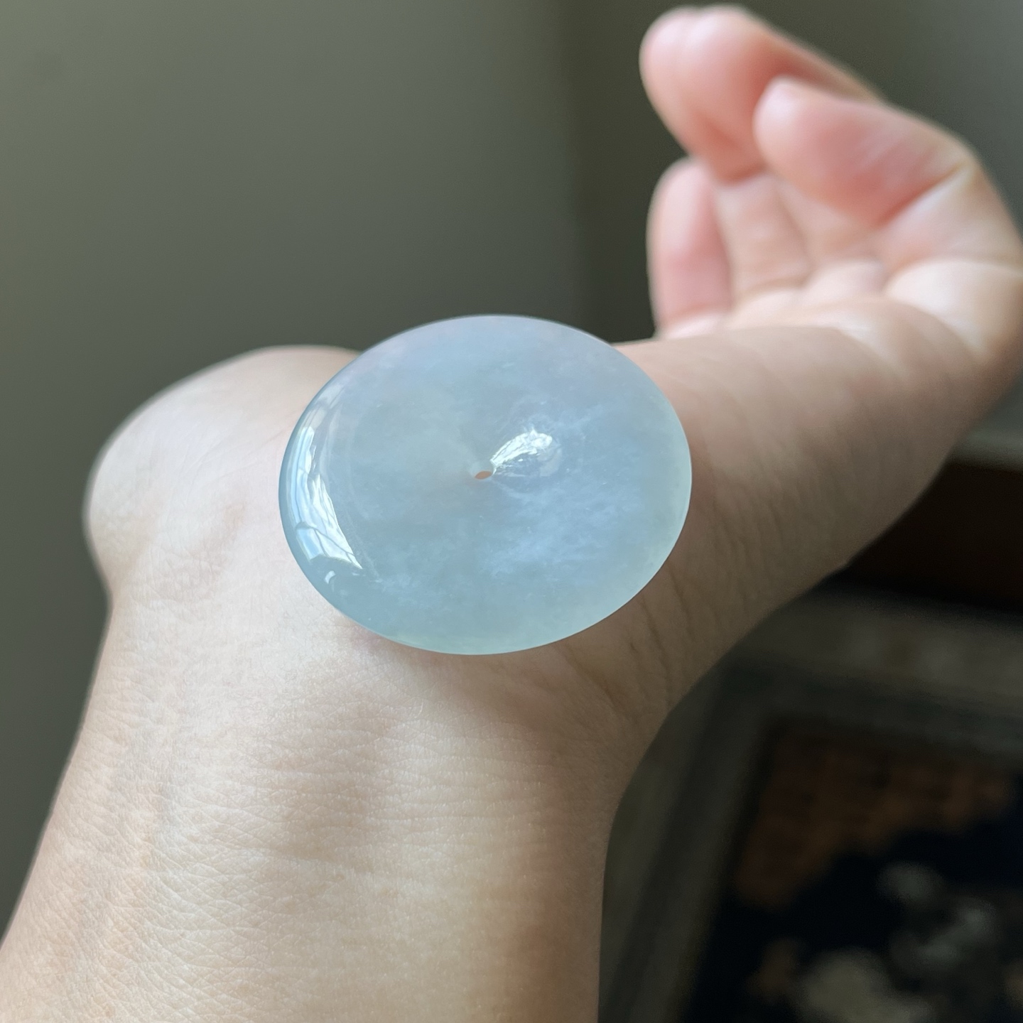 2号，冰种大平安扣吊坠，种水好，大气厚庄，冰透无裂，尺寸34.5×5.5，免费编绳，超值