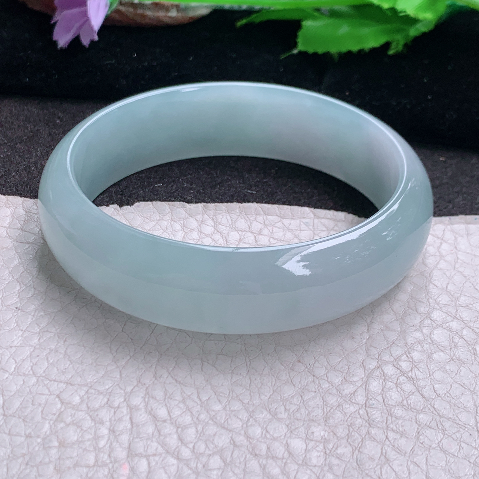 js大圈口60*16.8*7轮镯 缅甸翡翠a货高品质冰润蓝韵宽边玉手镯