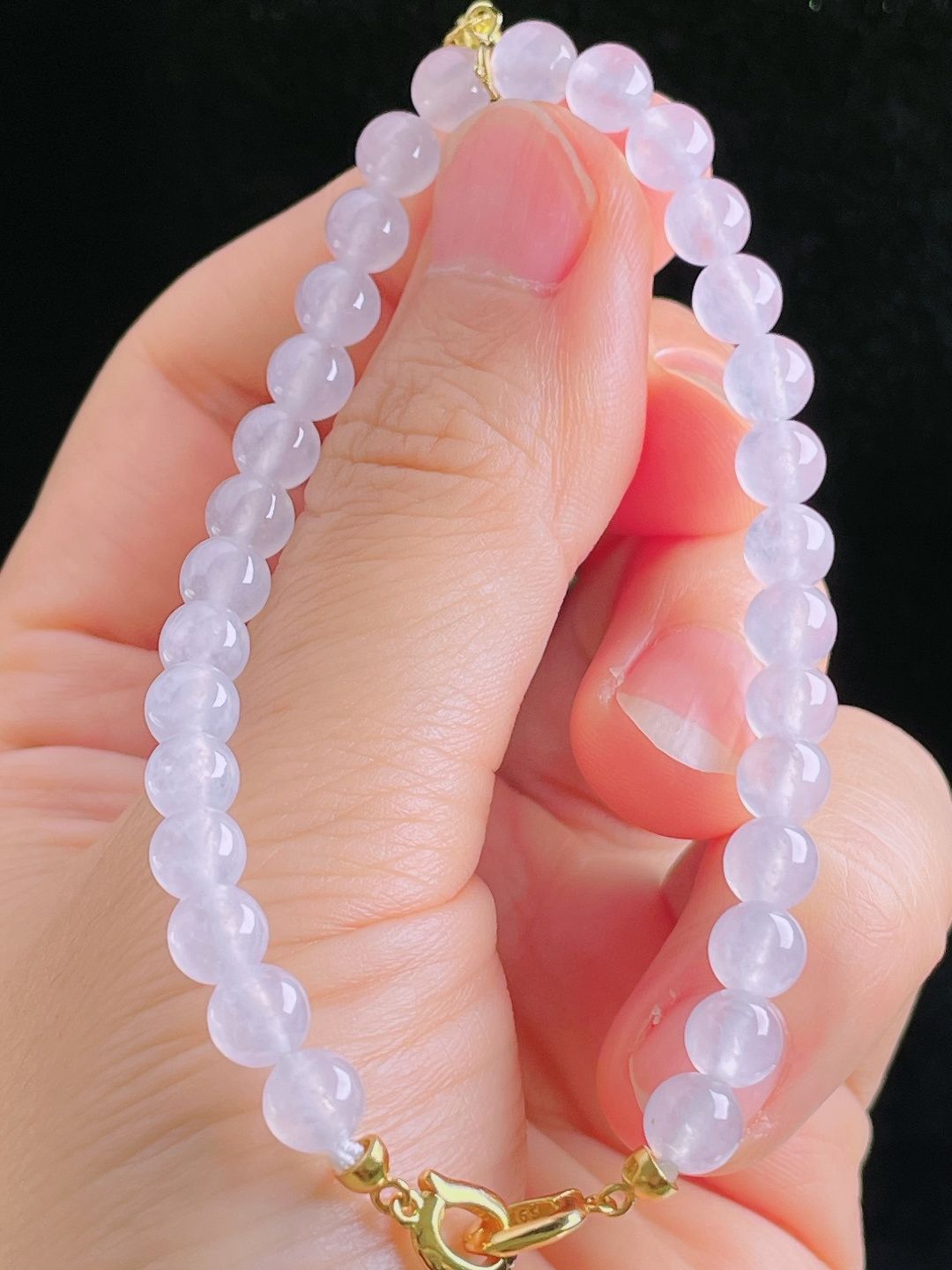 白冰手串，18k镶嵌，老种起光，细底通透，尺寸：5.8mm0905