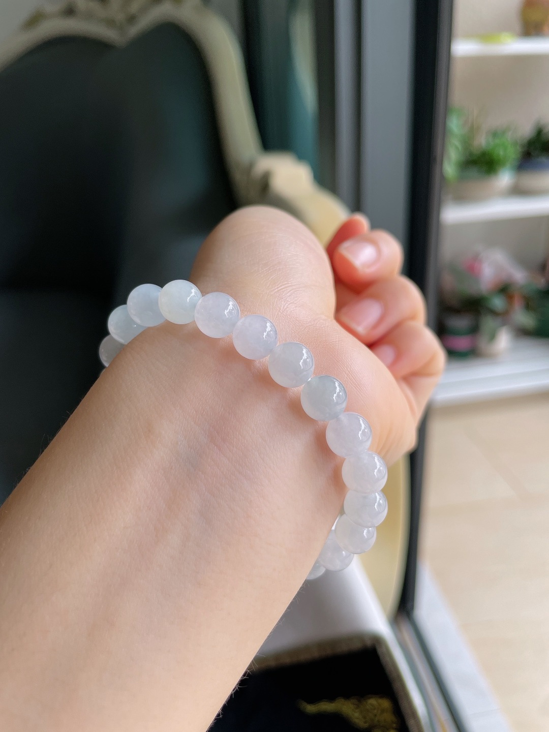 ️，缅甸天然翡翠A货，白冰手串，尺寸：8mm。【编4612】