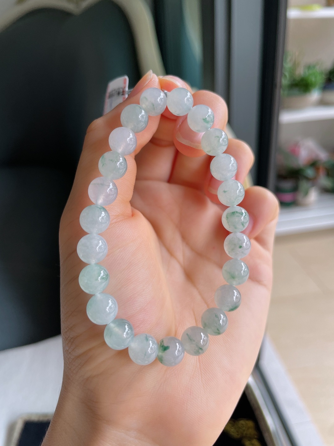 ️，缅甸天然翡翠A货，冰飘花手串，尺寸：8mm。【编4616】