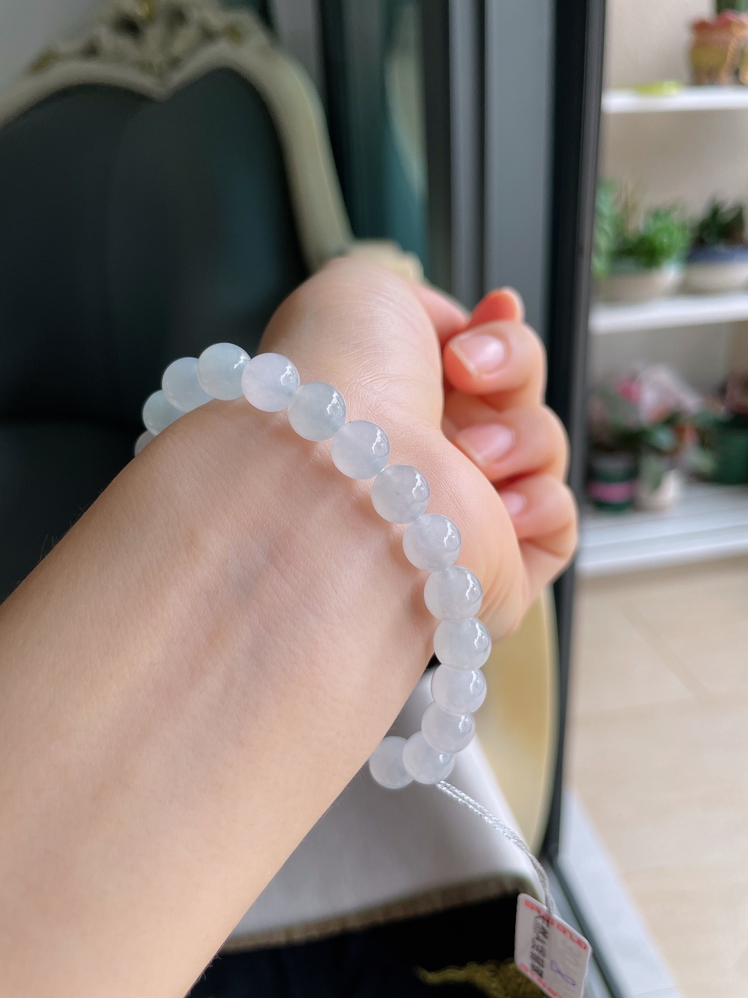 ️，缅甸天然翡翠A货，白冰手串，尺寸：8mm。【编4613】