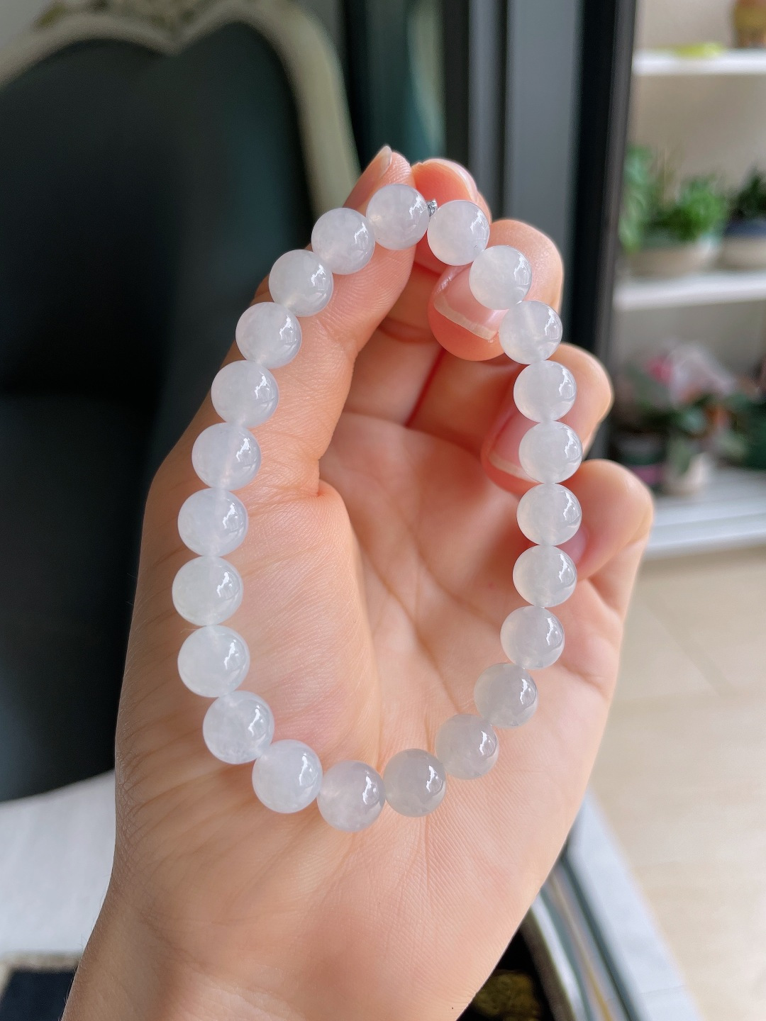 ️，缅甸天然翡翠A货，白冰手串，尺寸：8mm。【编4611】