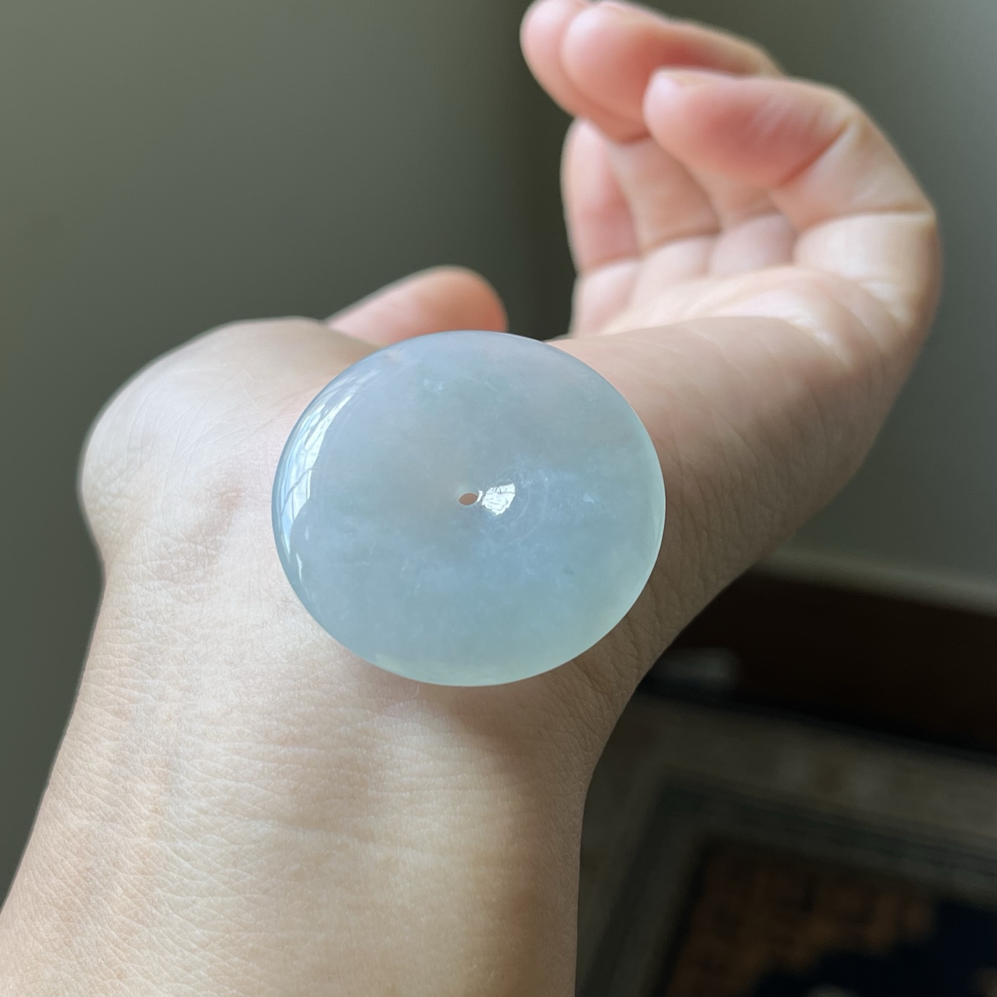 2号，冰种大平安扣吊坠，种水好，大气厚庄，冰透无裂，尺寸34.5×5.5，免费编绳，超值