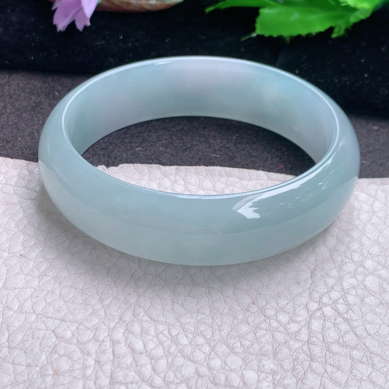 js大圈口60*16.8*7轮镯 缅甸翡翠a货高品质冰润蓝韵宽边玉手镯