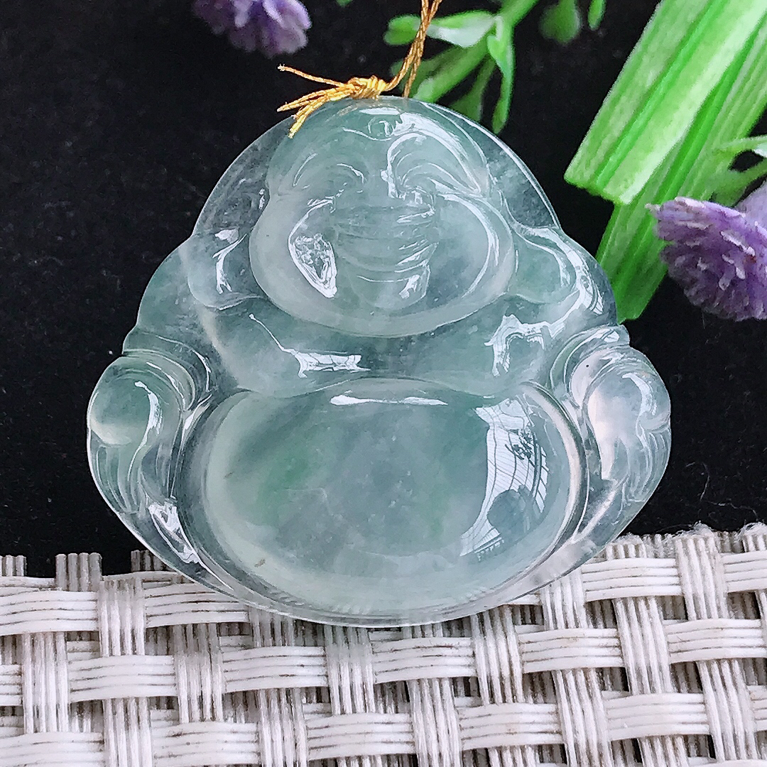实拍A货翡翠29.8/32.6/5.8老坑冰透起胶冰种佛公吊坠翡翠玉坠挂件