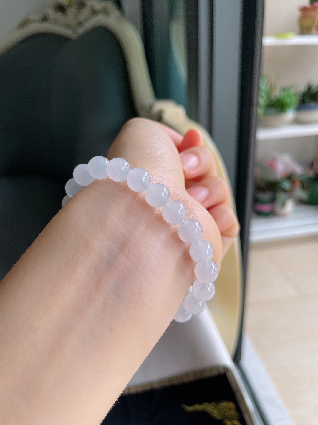 ️，缅甸天然翡翠A货，白冰手串，尺寸：8mm。【编4614】