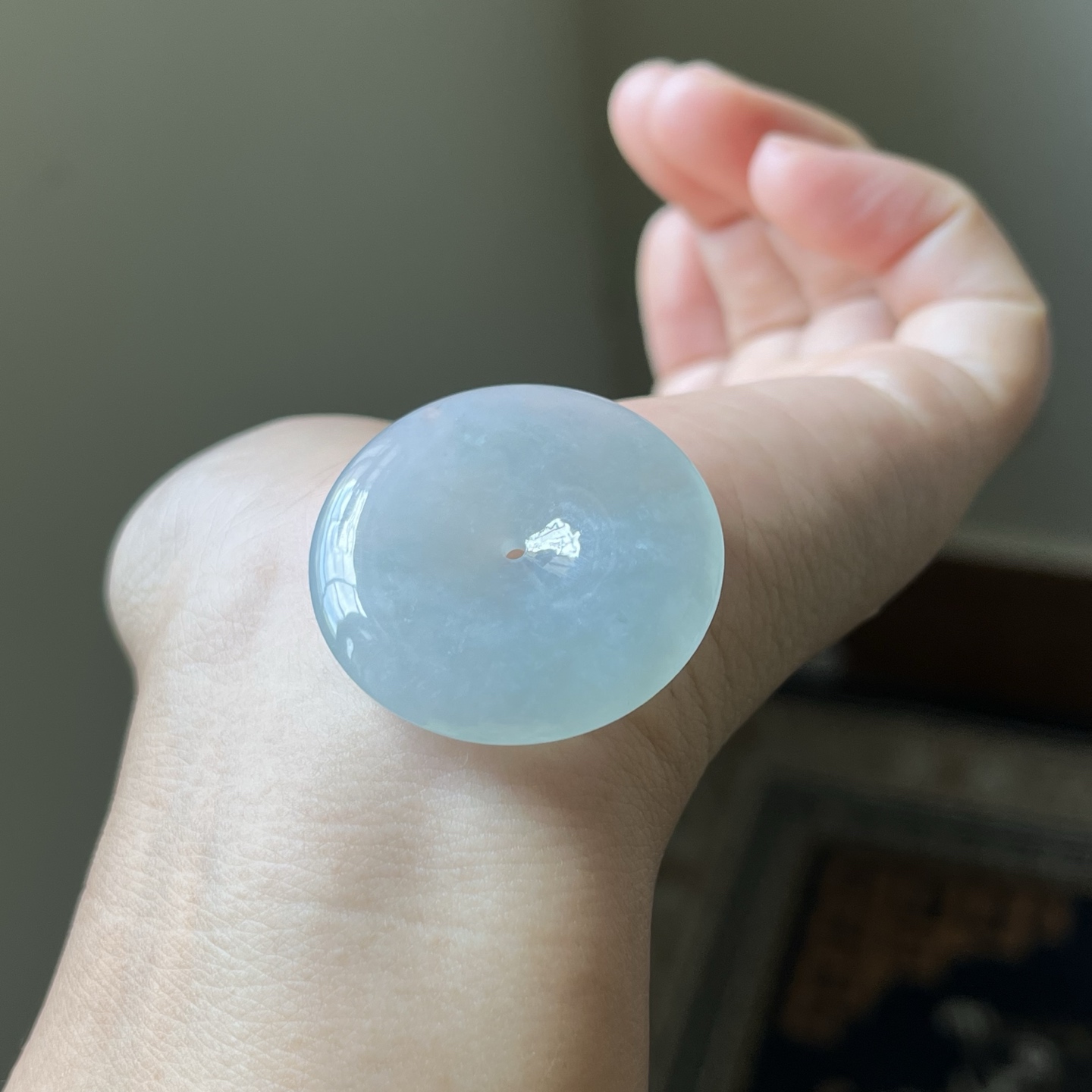2号，冰种大平安扣吊坠，种水好，大气厚庄，冰透无裂，尺寸34.5×5.5，免费编绳，超值