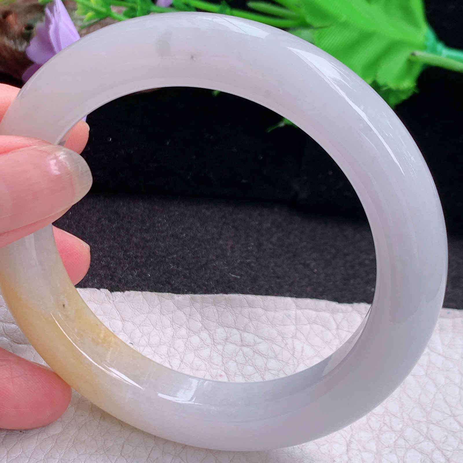 ss大圈口60*12*10.5招财镯 缅甸翡翠a货高品质冰双彩黄翡宽边玉手镯