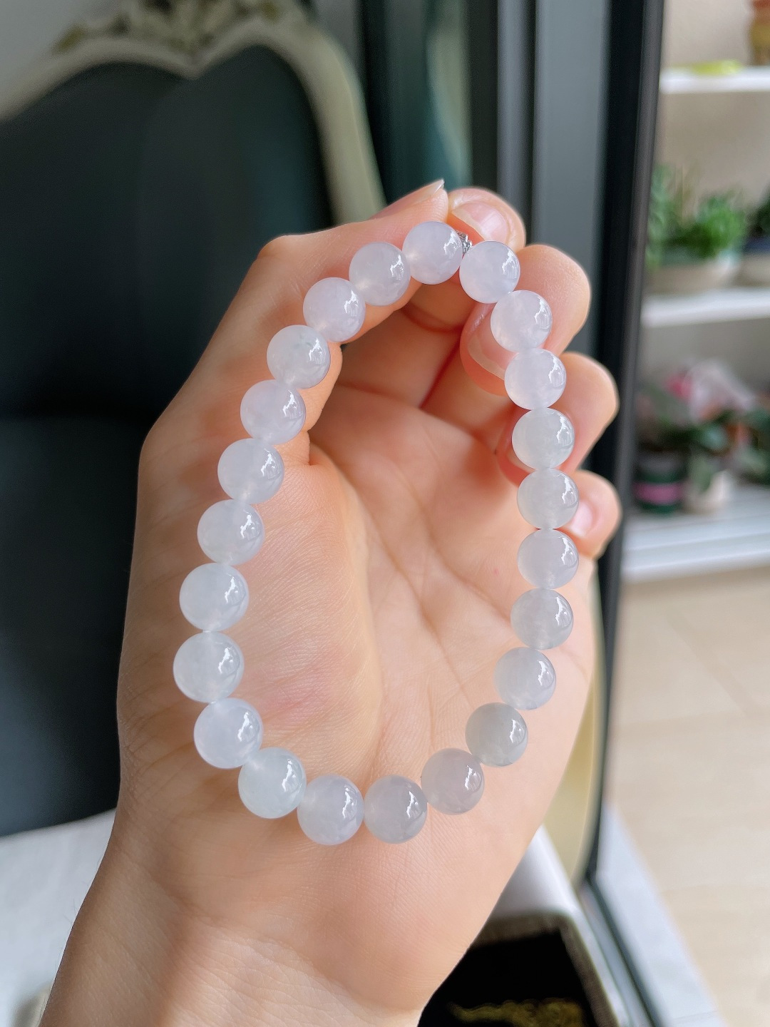 ️，缅甸天然翡翠A货，白冰手串，尺寸：8mm。【编4613】