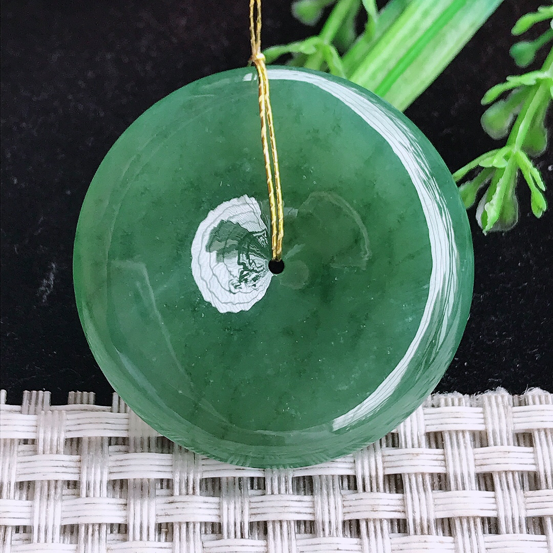 实拍A货翡翠36.3/6.3老坑冰润起胶满绿平安扣吊坠翡翠玉坠